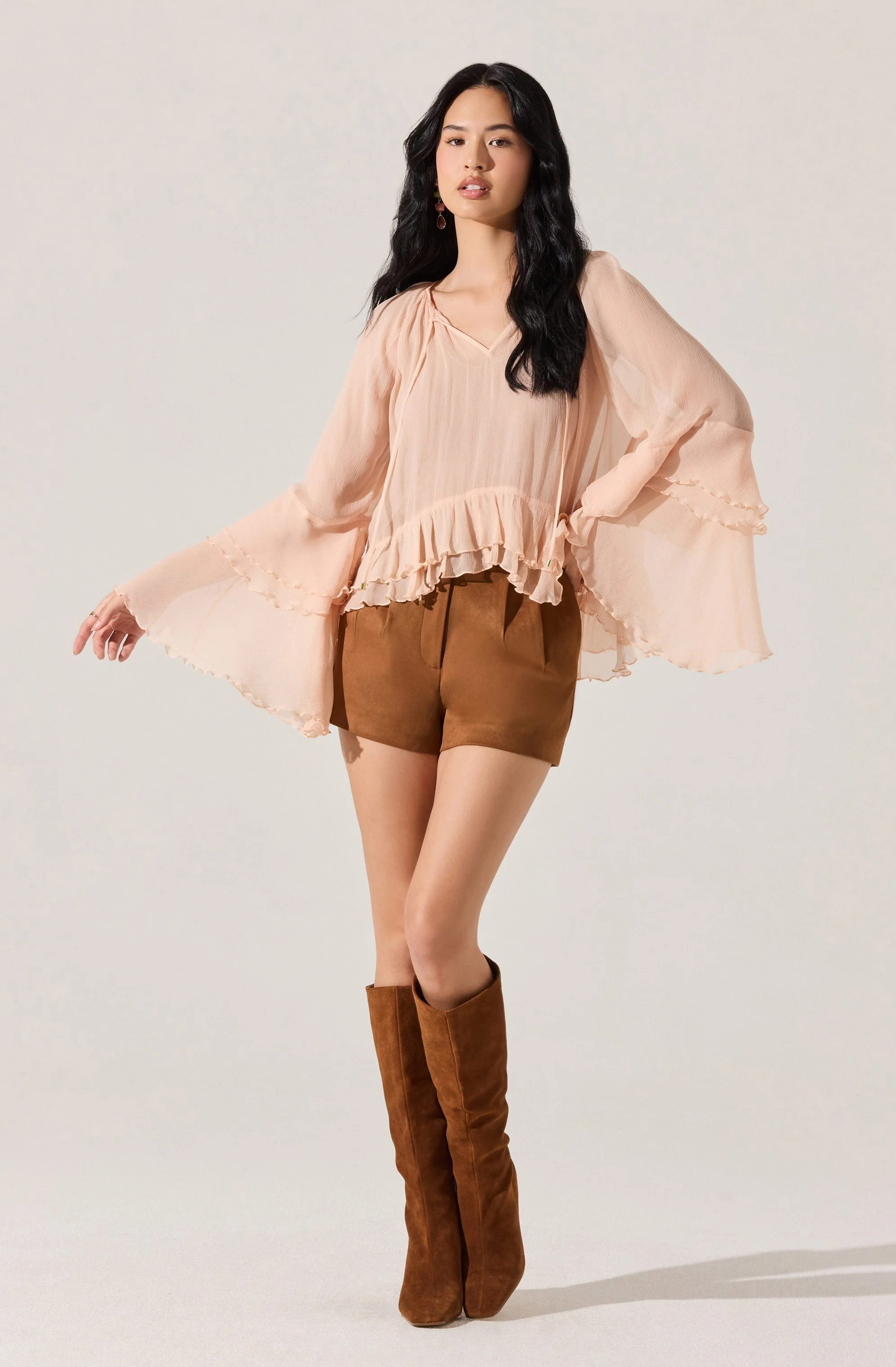 Margaery Sheer Ruffle Peplum Top