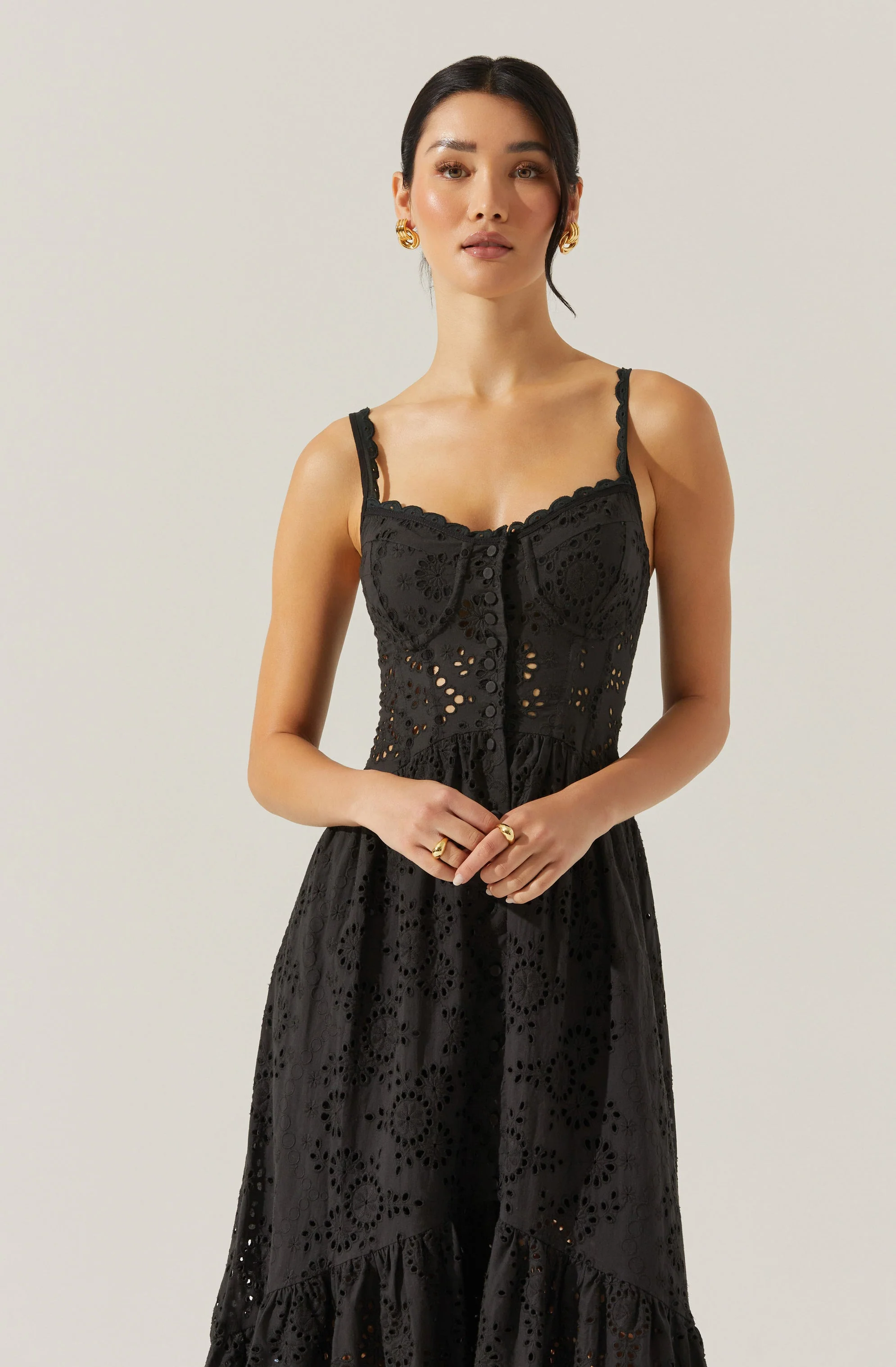 Yamila Eyelet Floral Midi Dress