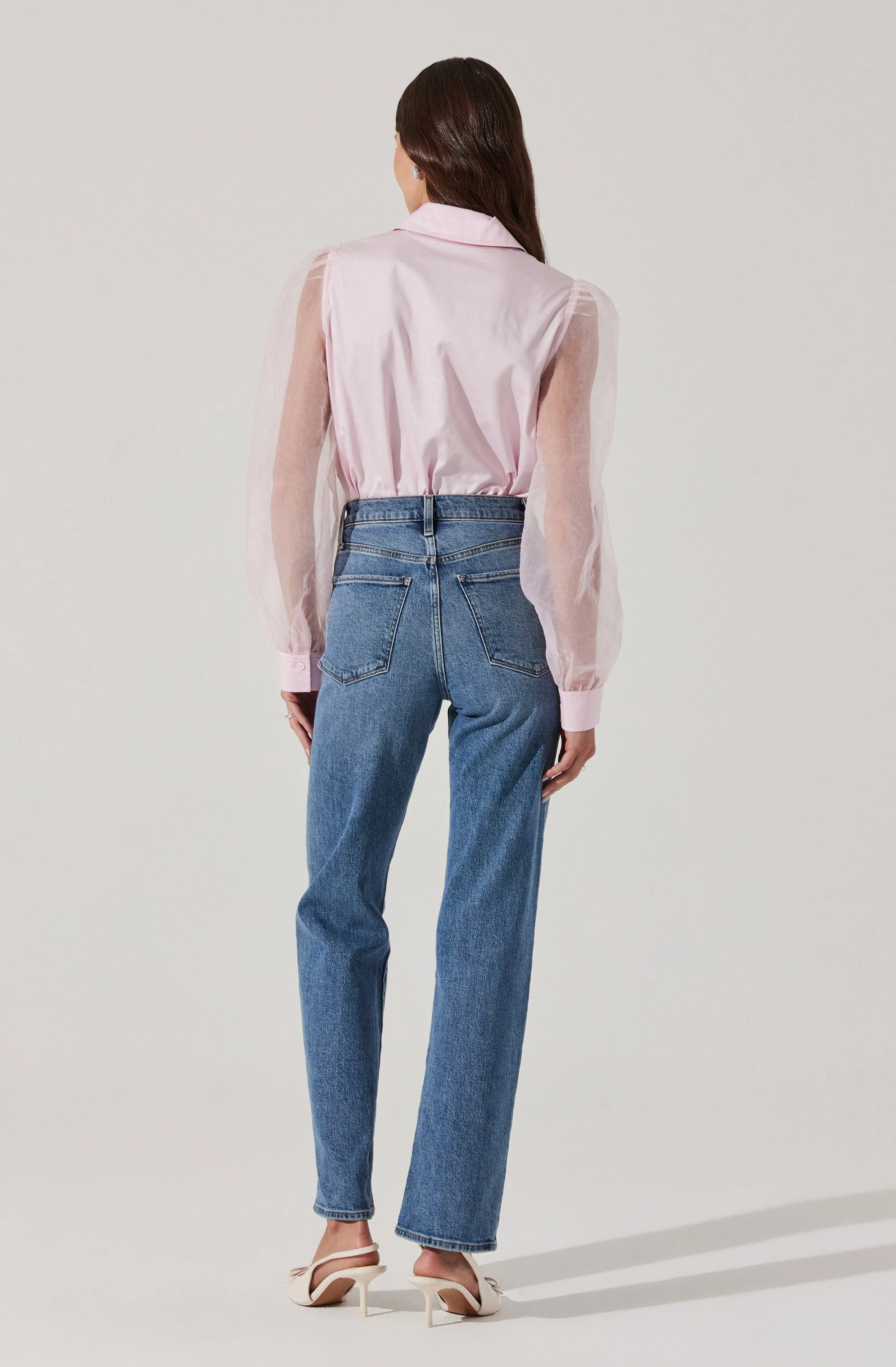 Sheer Sleeve Button Up Shirt