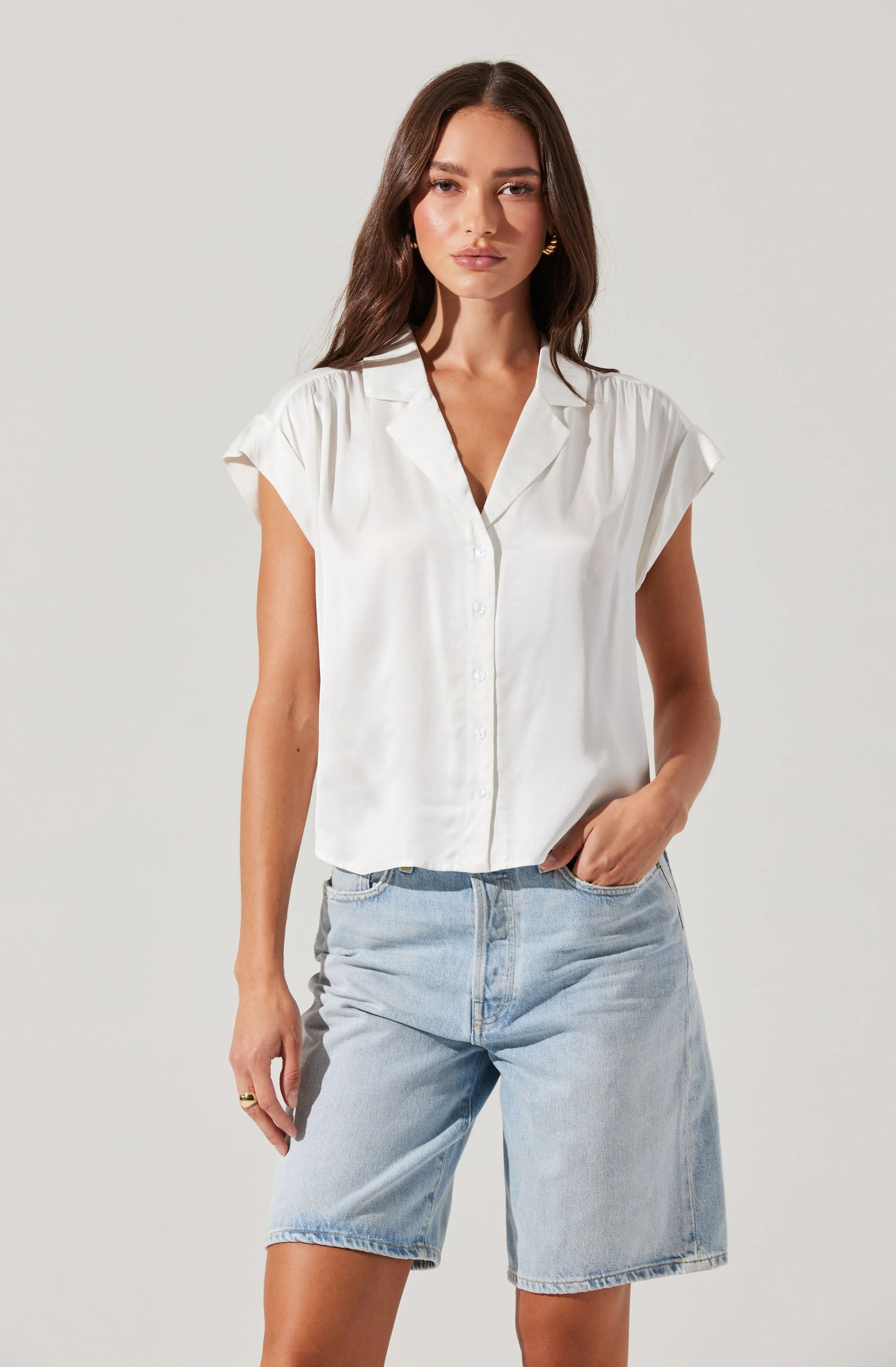 Callen Satin Button Up Top