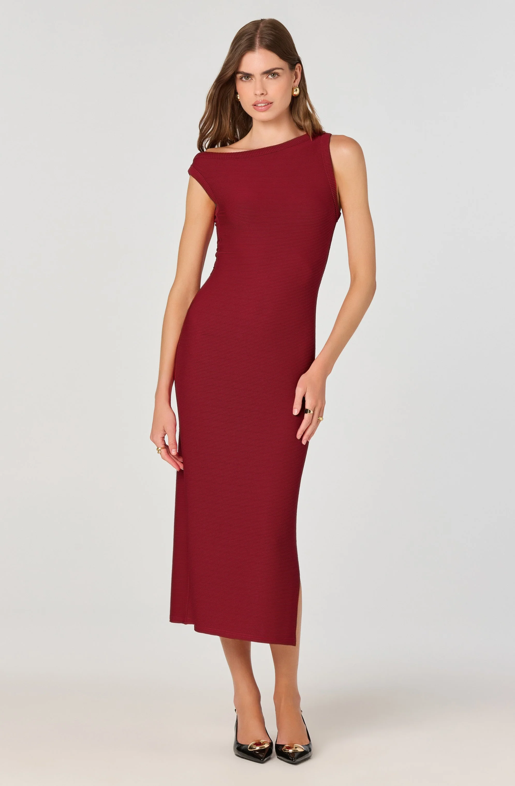 Off Shoulder Ribbed Knit Dress