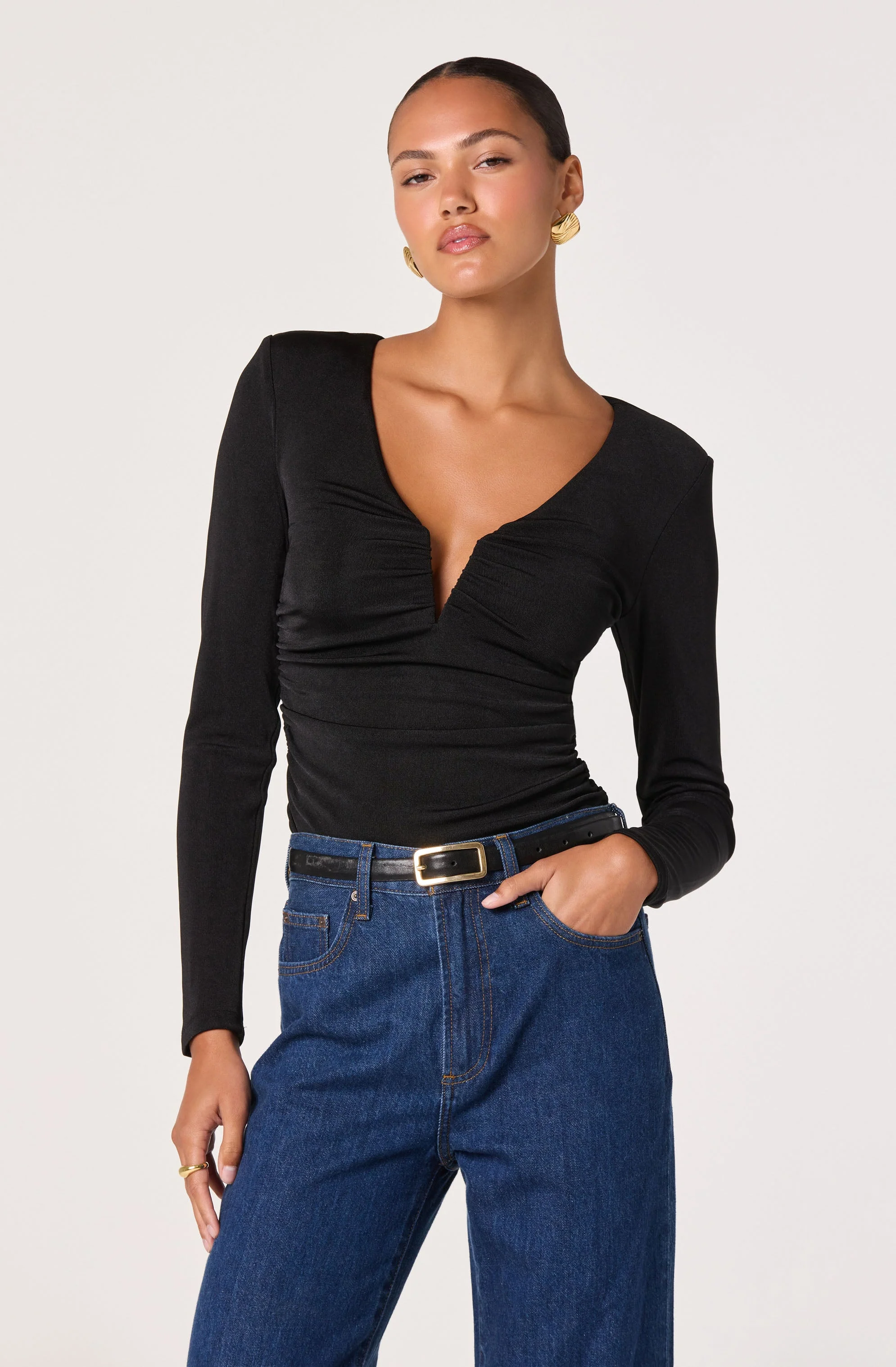 V-Neck Long Sleeve Ruched Top