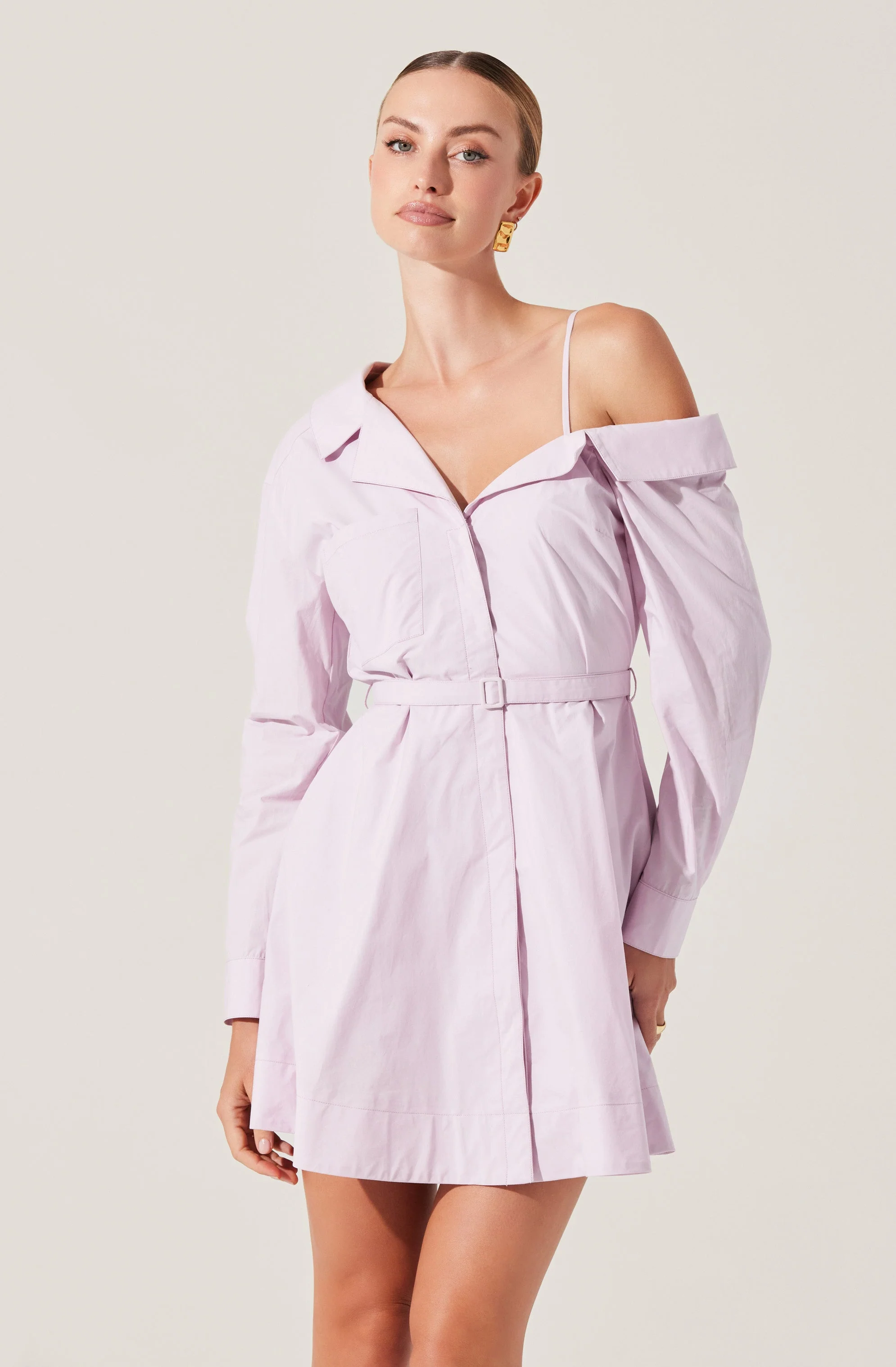 Aveni Off Shoulder Mini Shirt Dress