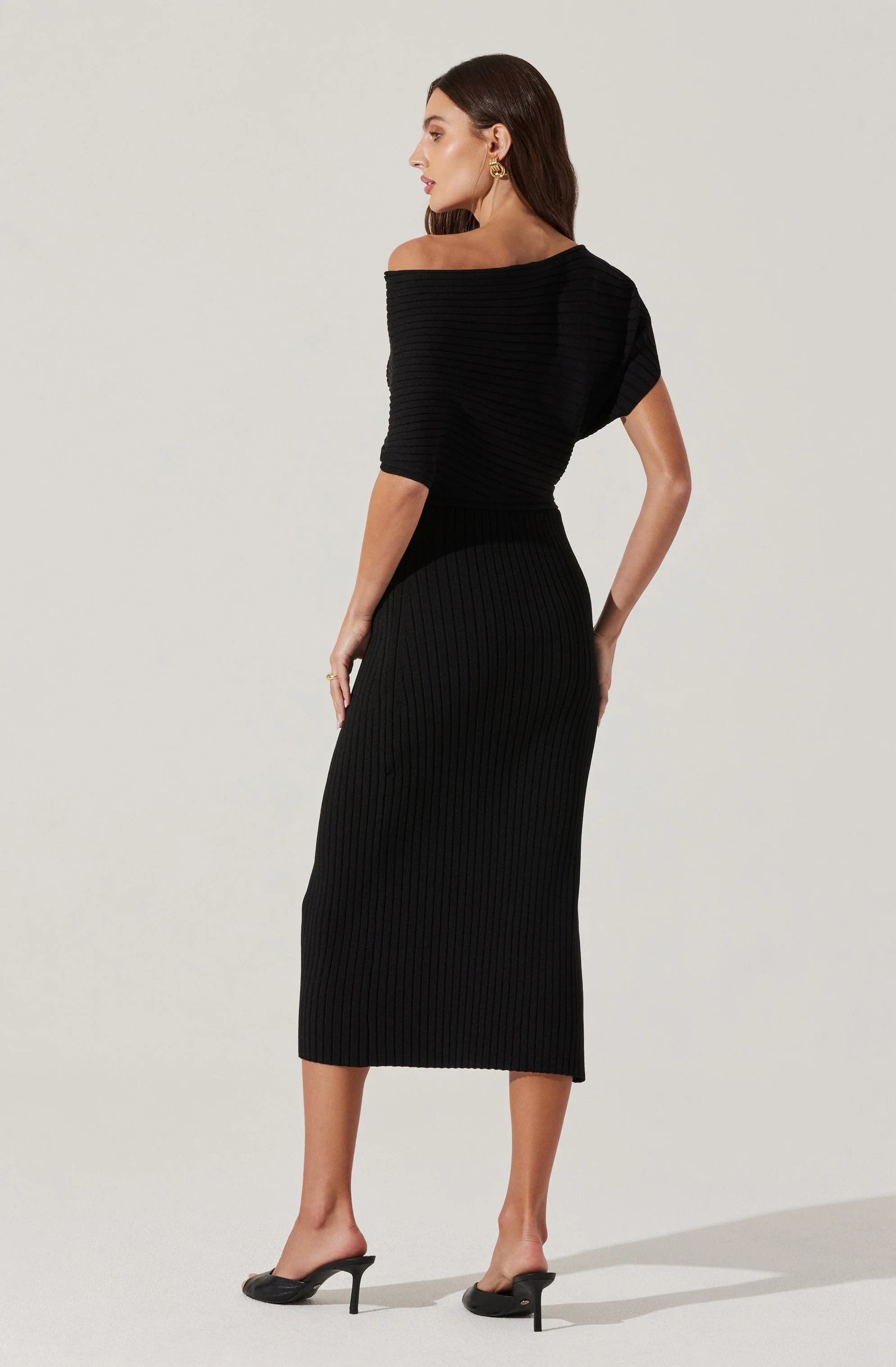 Off Shoulder Ribbed Sweater Dress
