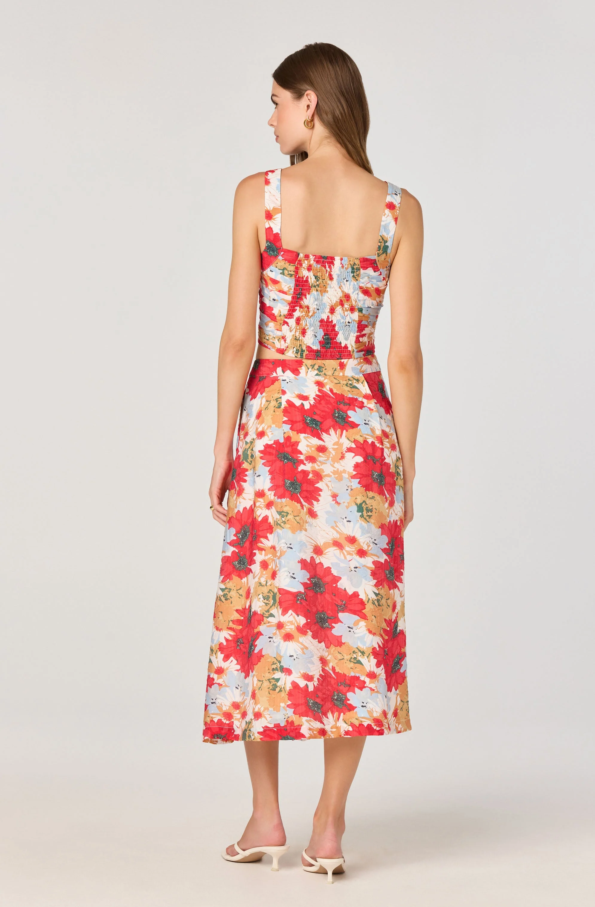 Button Front Pleated Midi Skirt