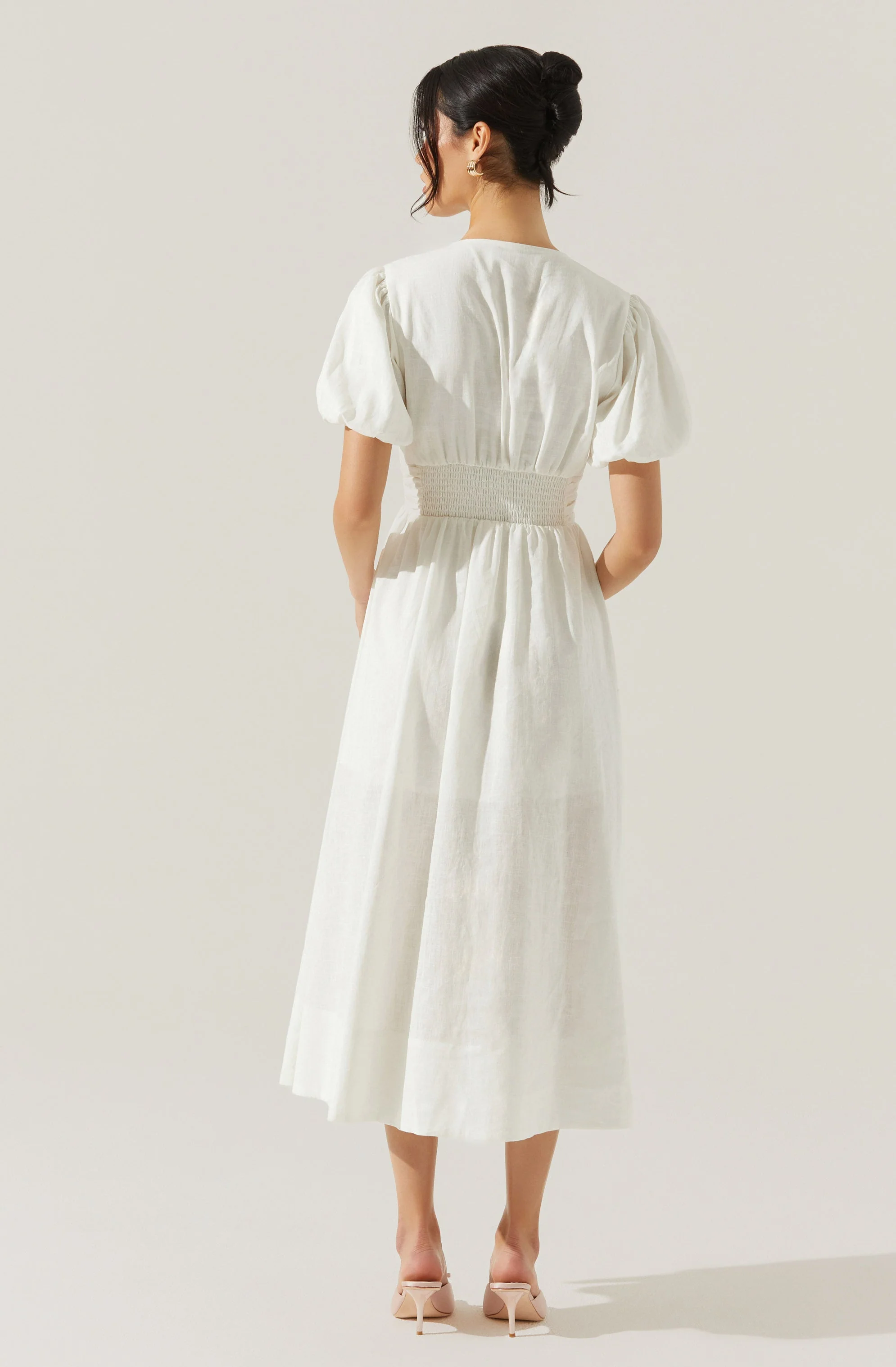 Citrine Linen Bow Front Midi Dress