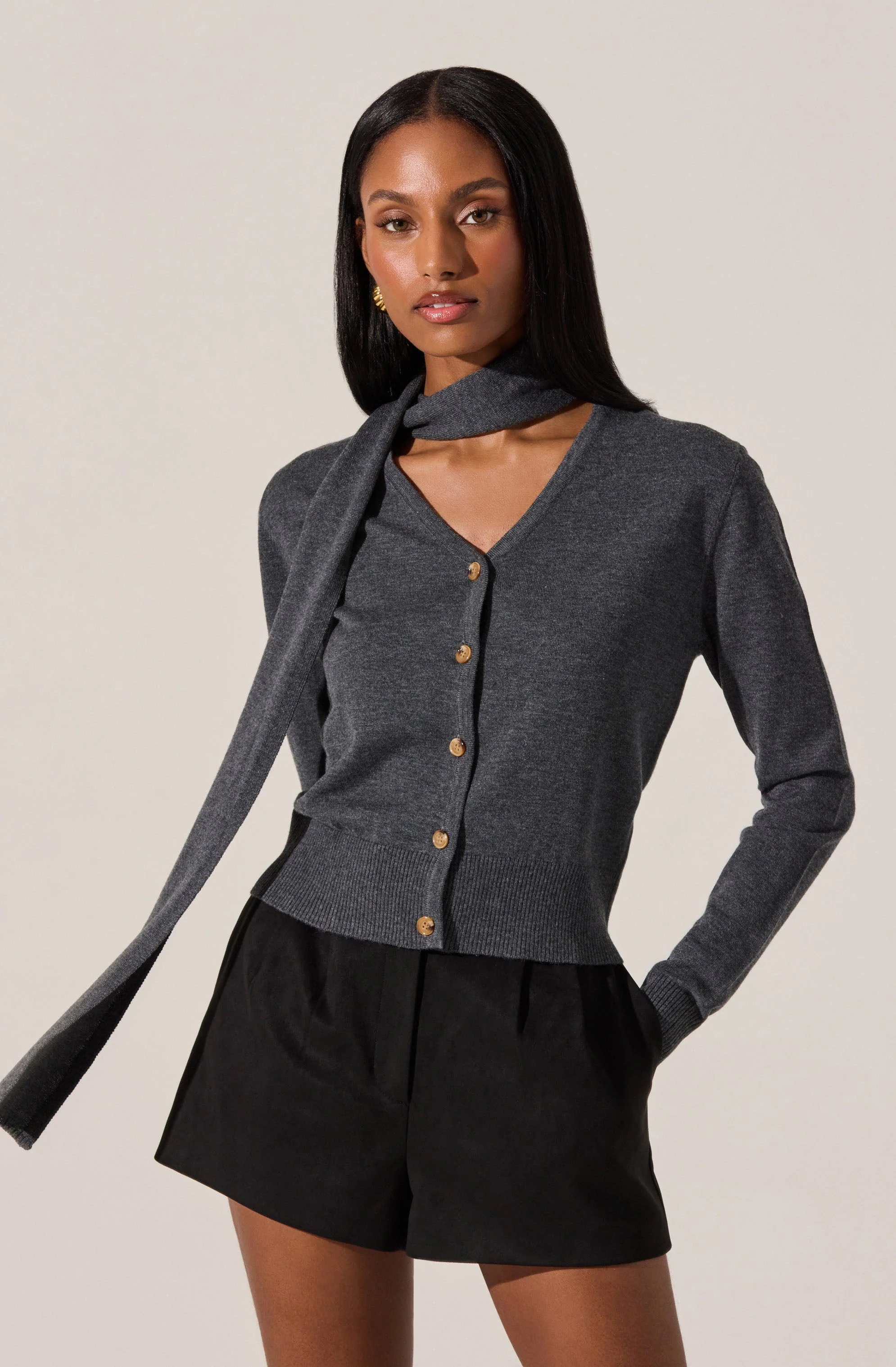 Glynne V-Neck Scarf Cardigan Sweater