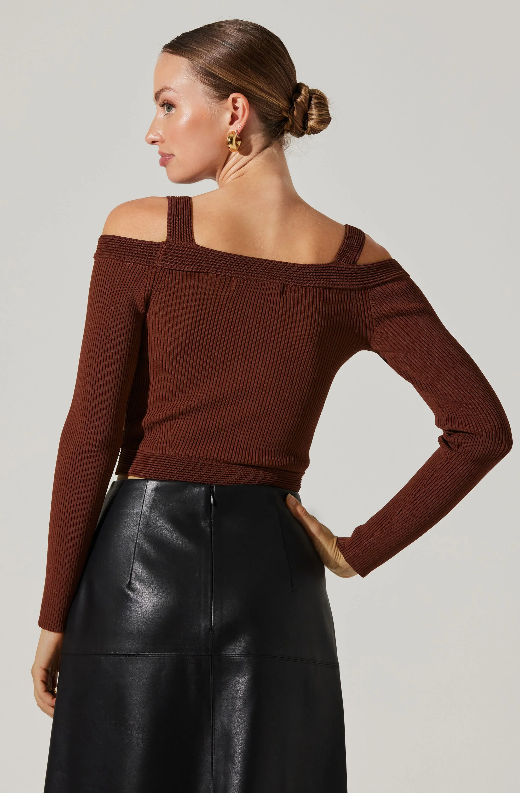 Pacey Ribbed Cold Shoulder Sweater