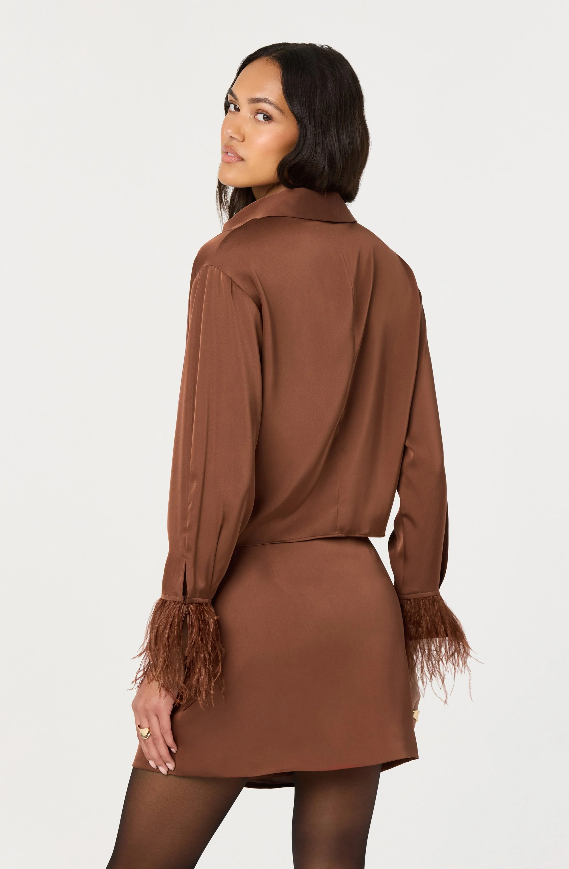 Catrina Satin Feather Trim Top