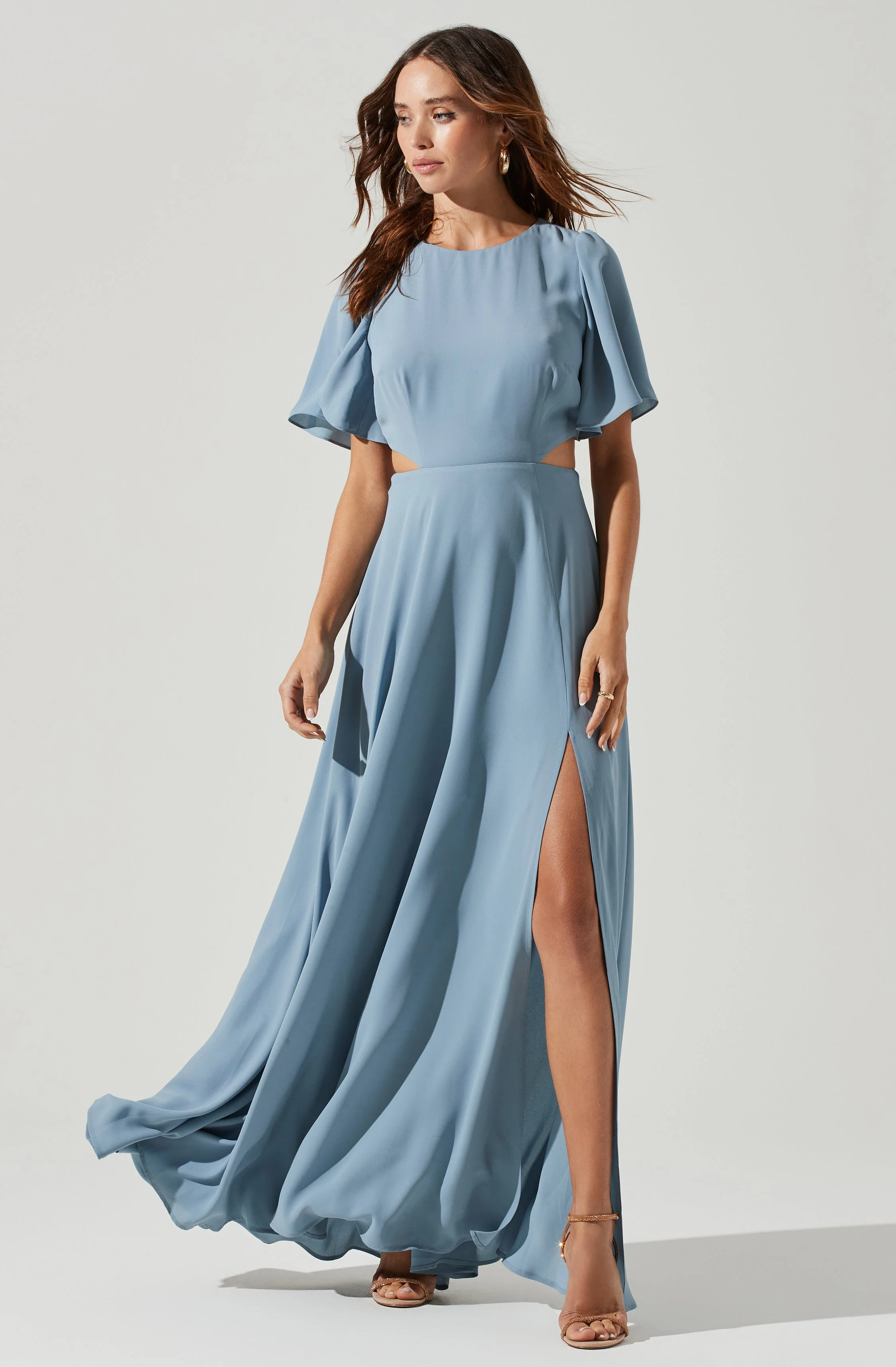Katrina Flutter Sleeve Back Cutout Maxi Dress