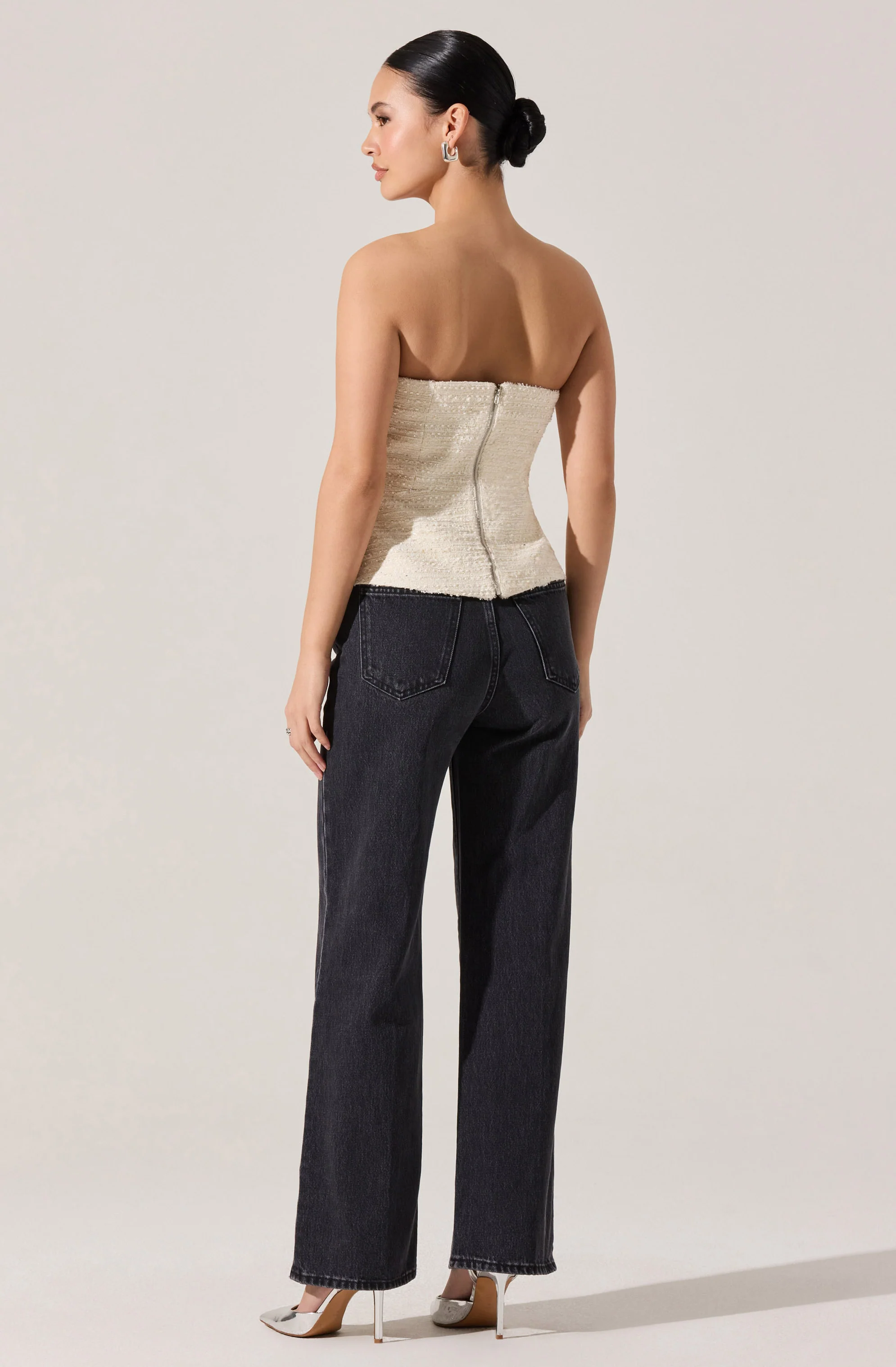 Moina Asymmetrical Strapless Tweed Top