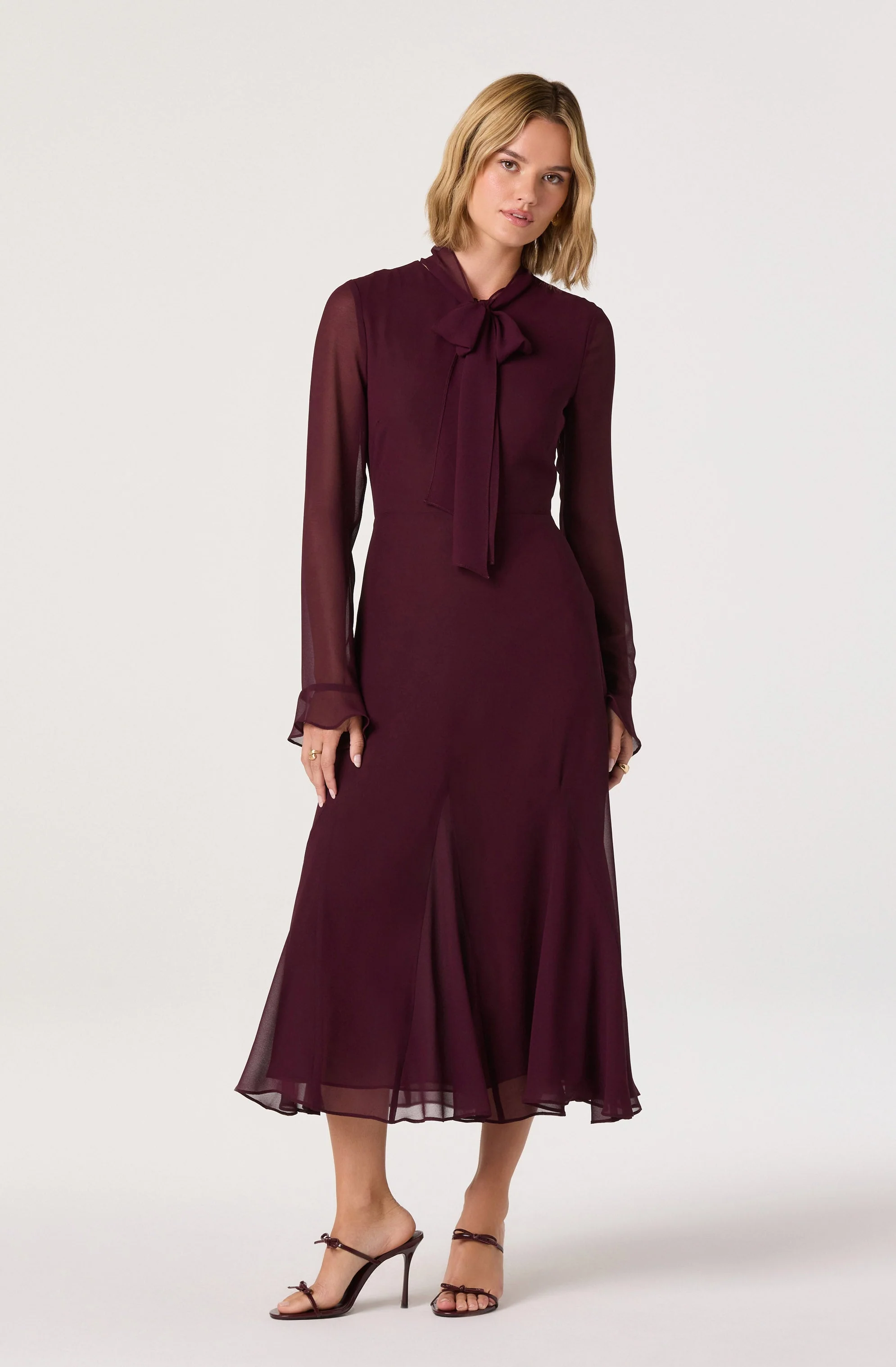Tie Neck Midi Dress