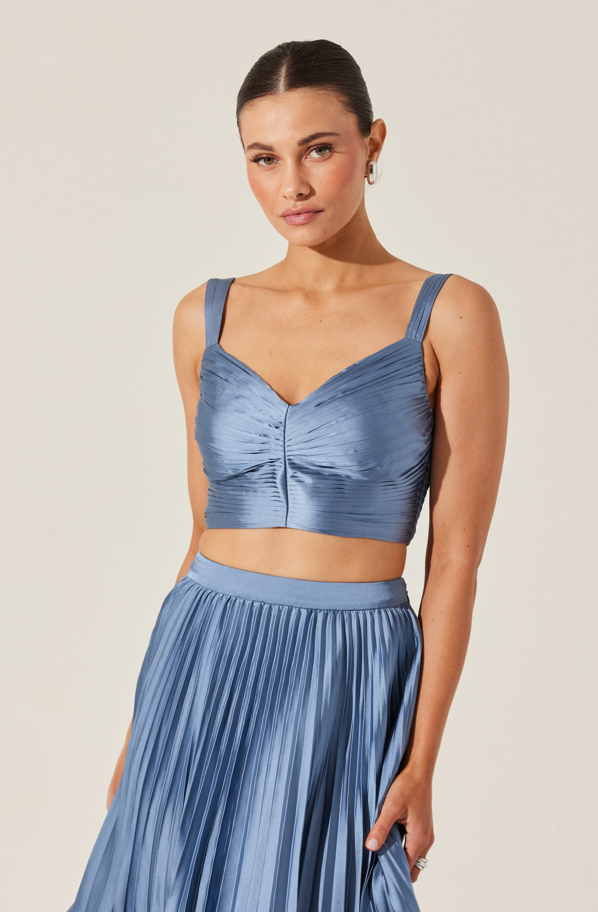 Satin Pleated Crop Top
