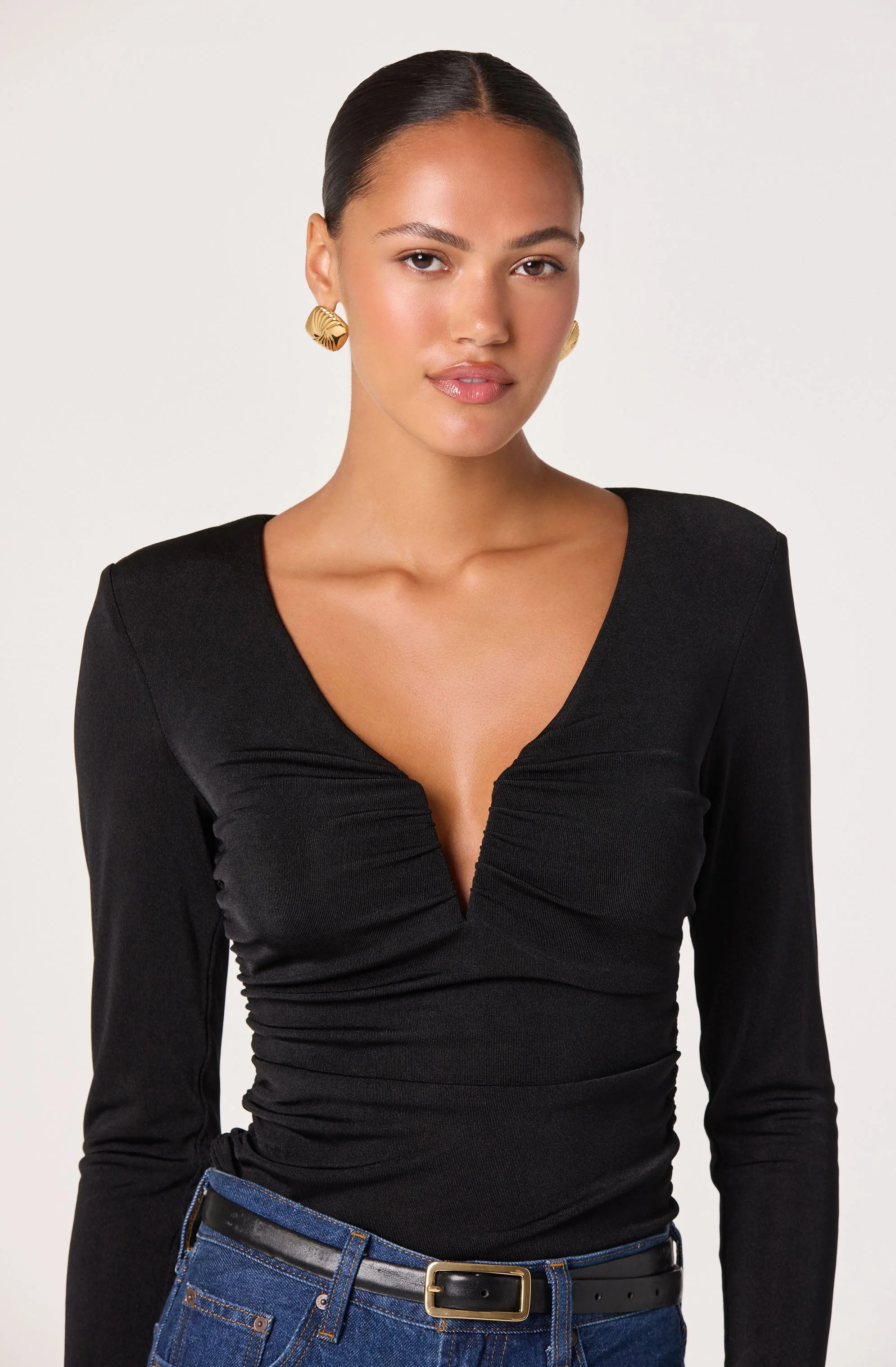 V-Neck Long Sleeve Ruched Top