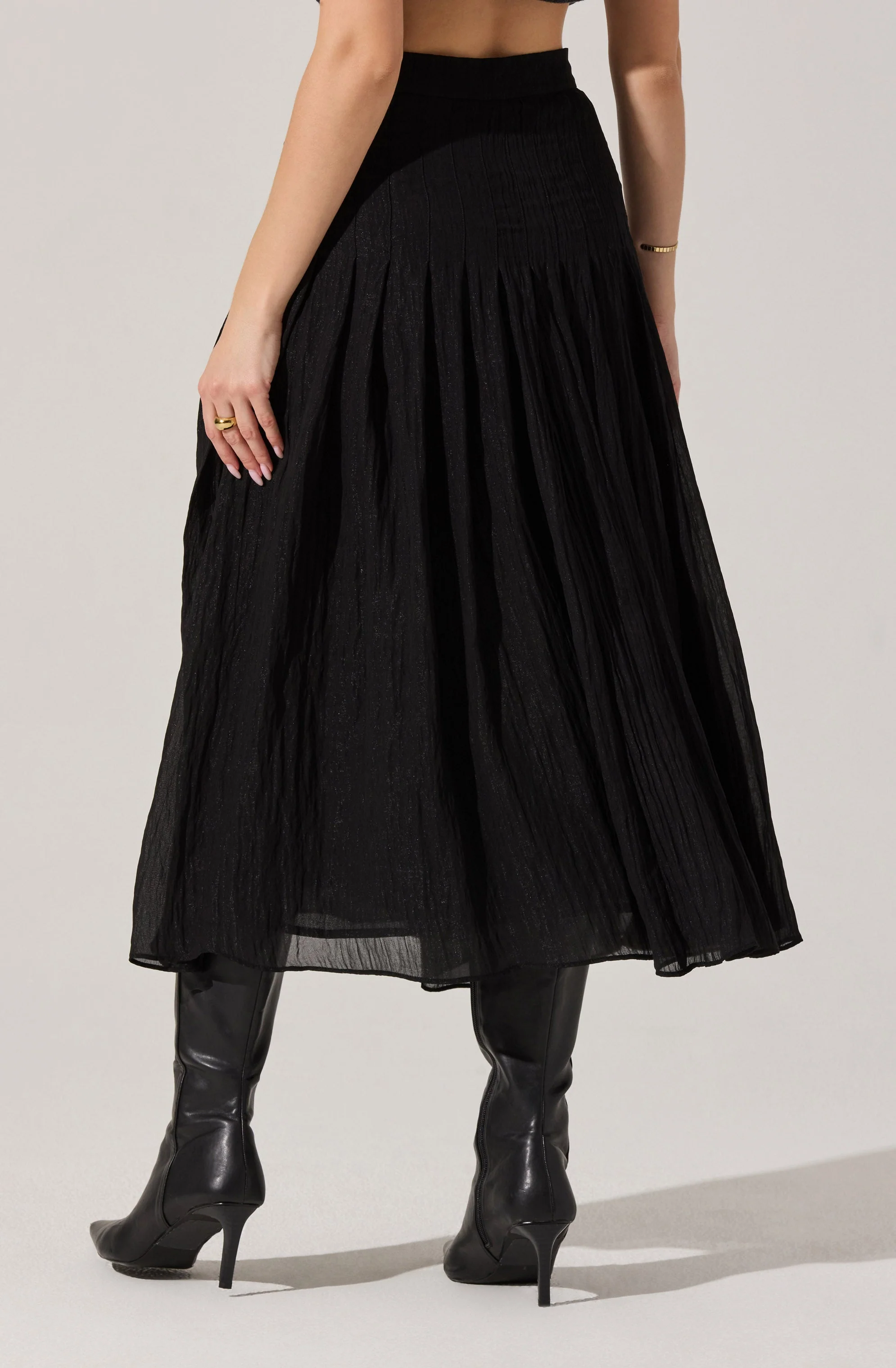 Daivini Pleated Crinkle Midi Skirt