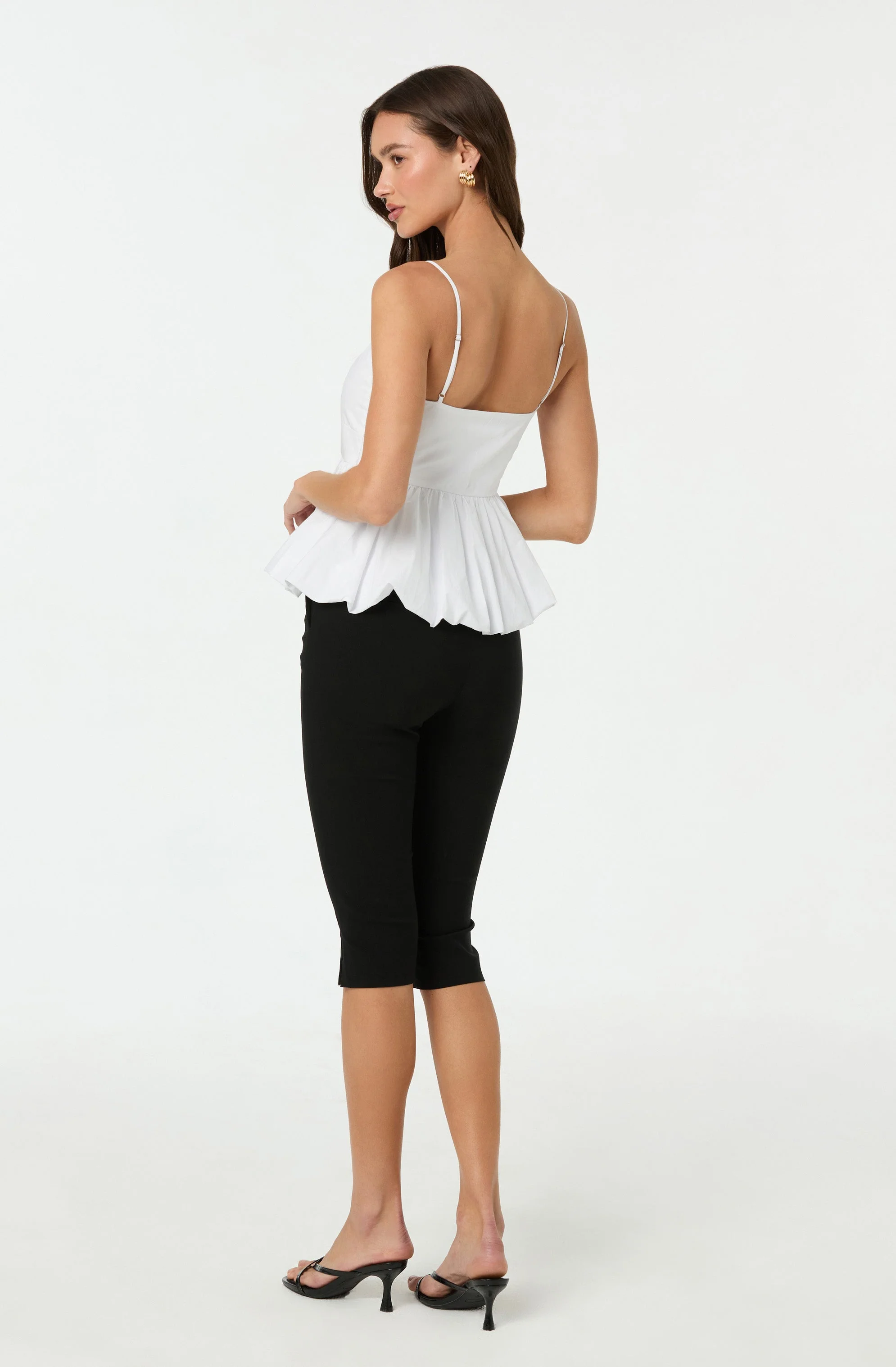 Cutout Bubble Hem Peplum Top