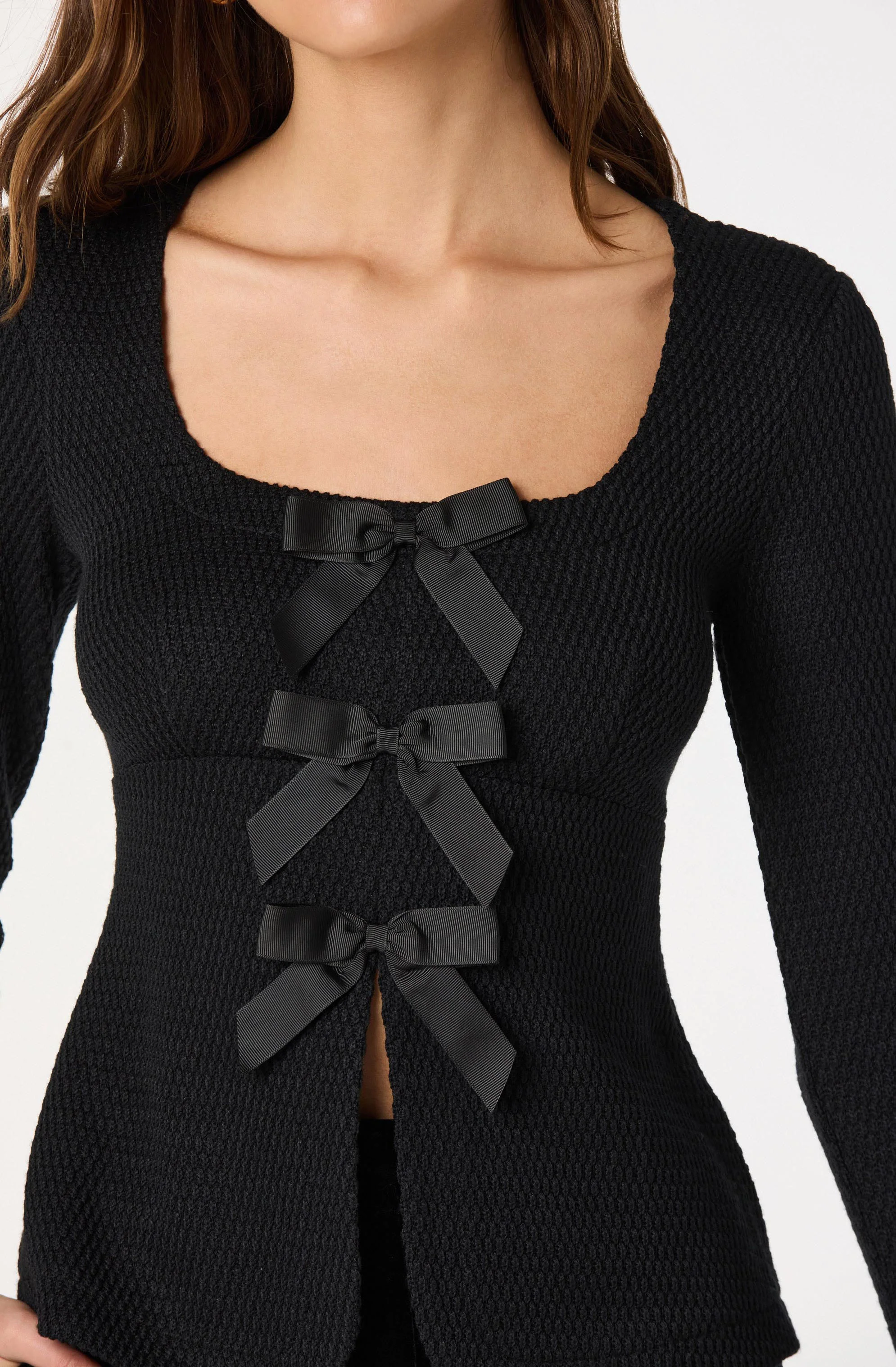 Textured Bow Flyaway Top
