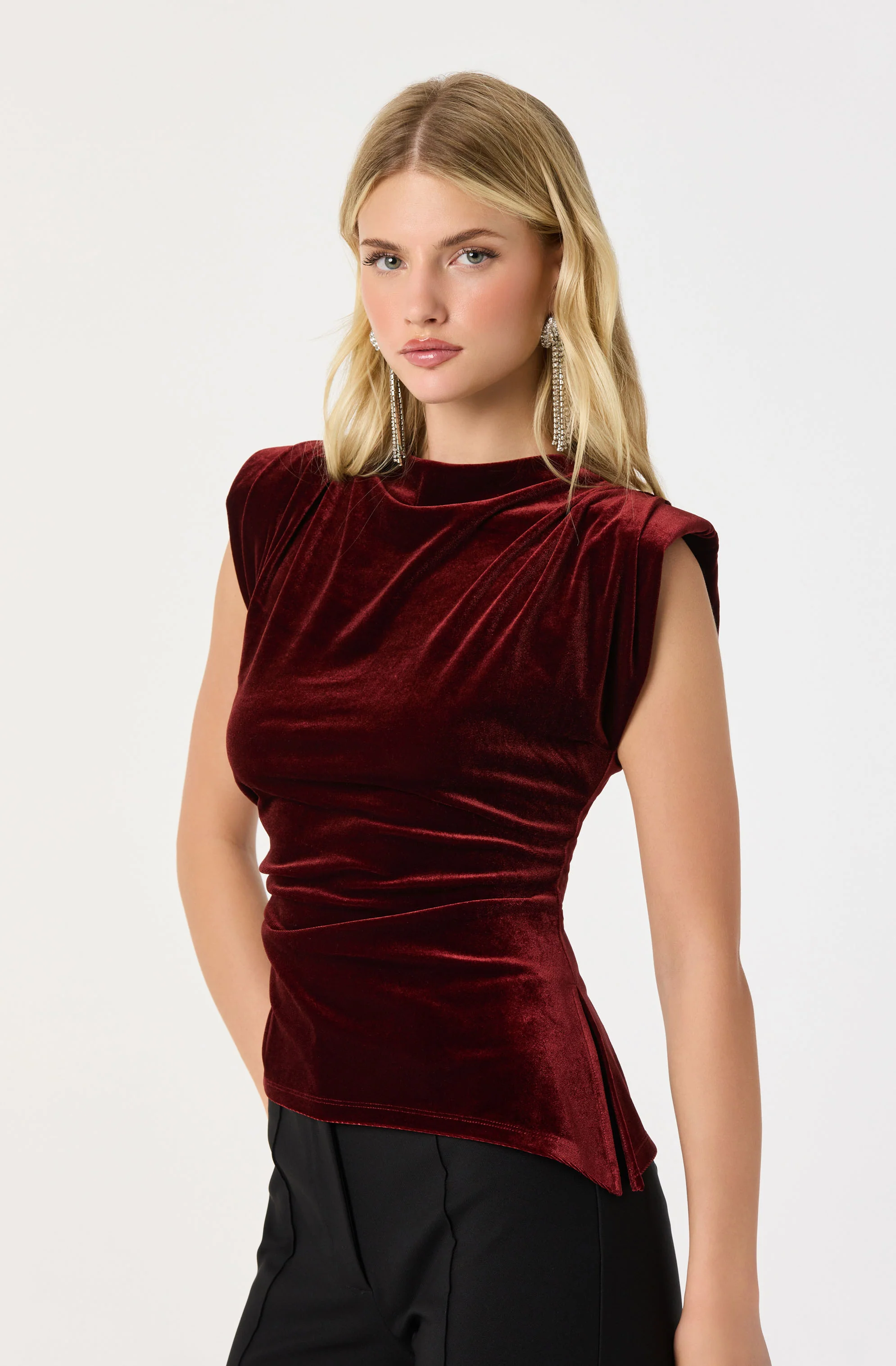 Velvet Draped Asymmetric Top