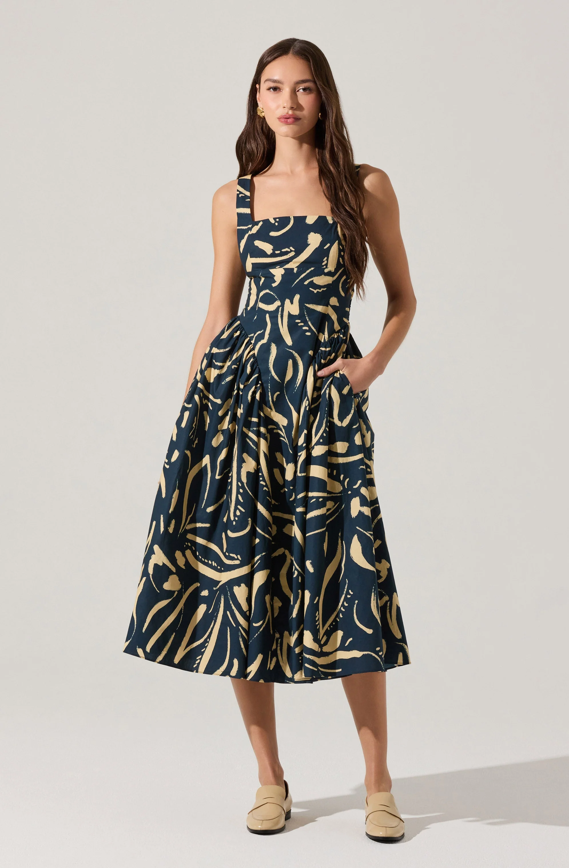 Vinya Drop Waist Midi Dress