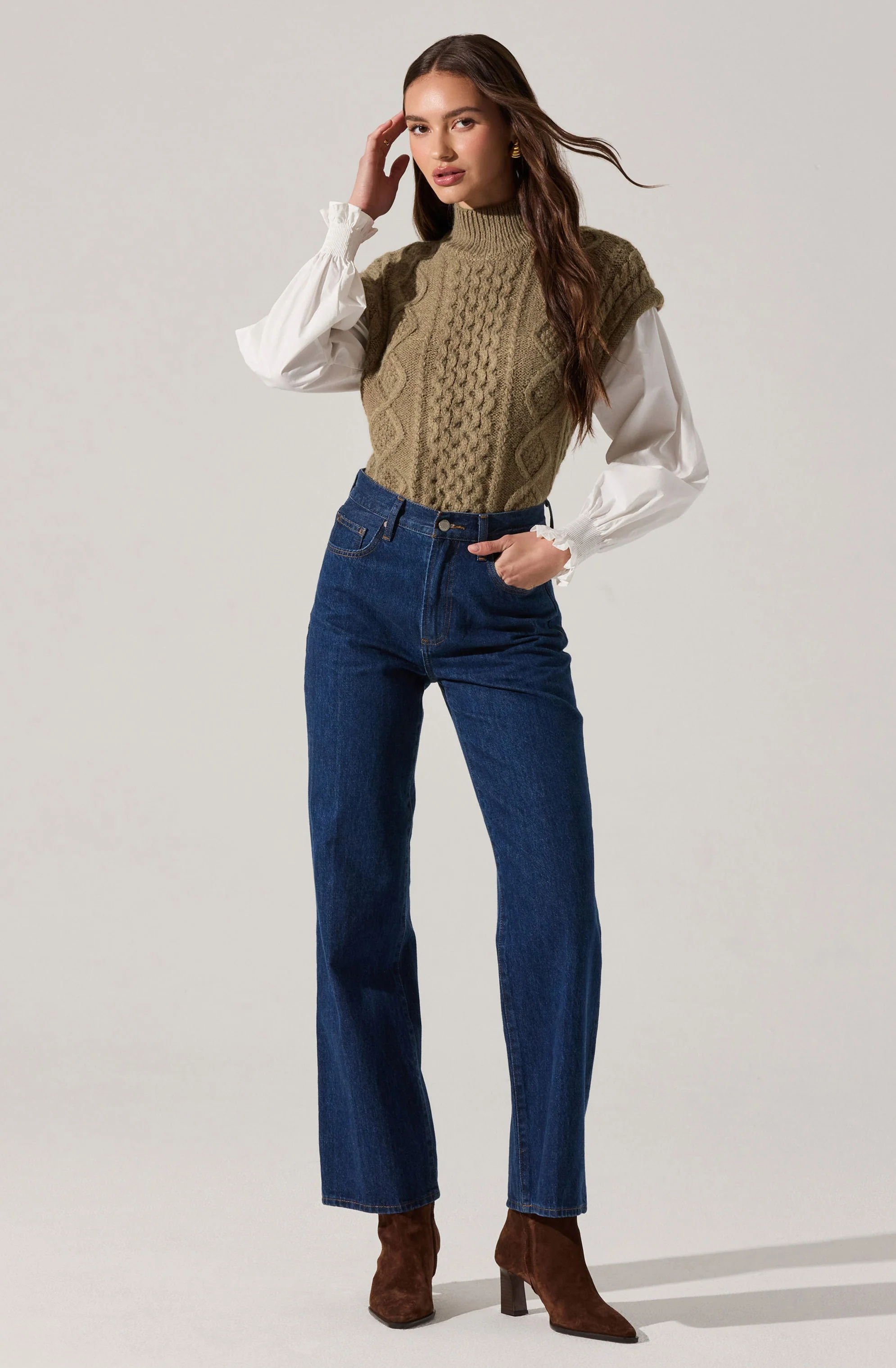 Angeline Contrast Cable Knit Sweater