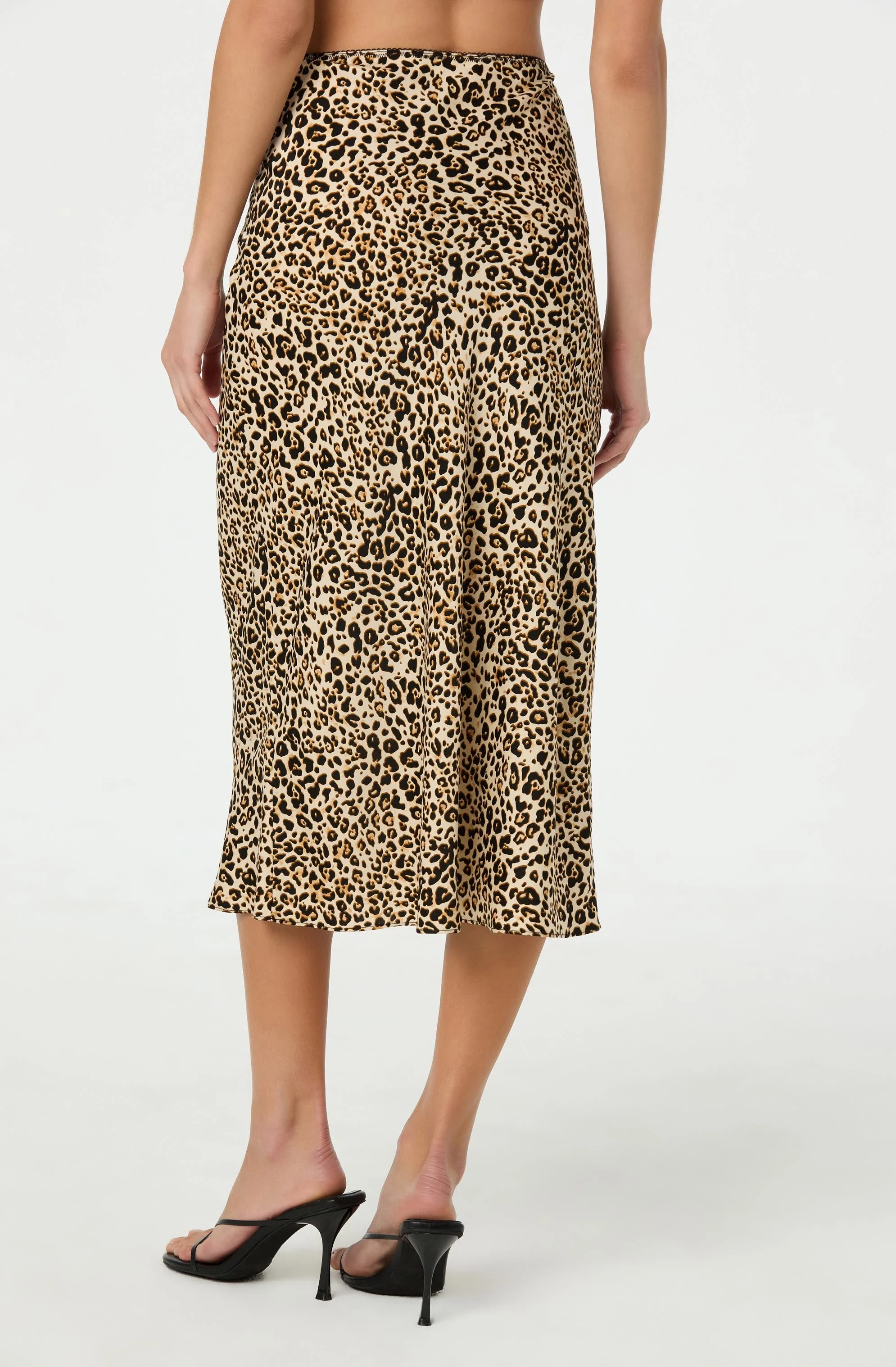 Satin Leopard Print Midi Skirt