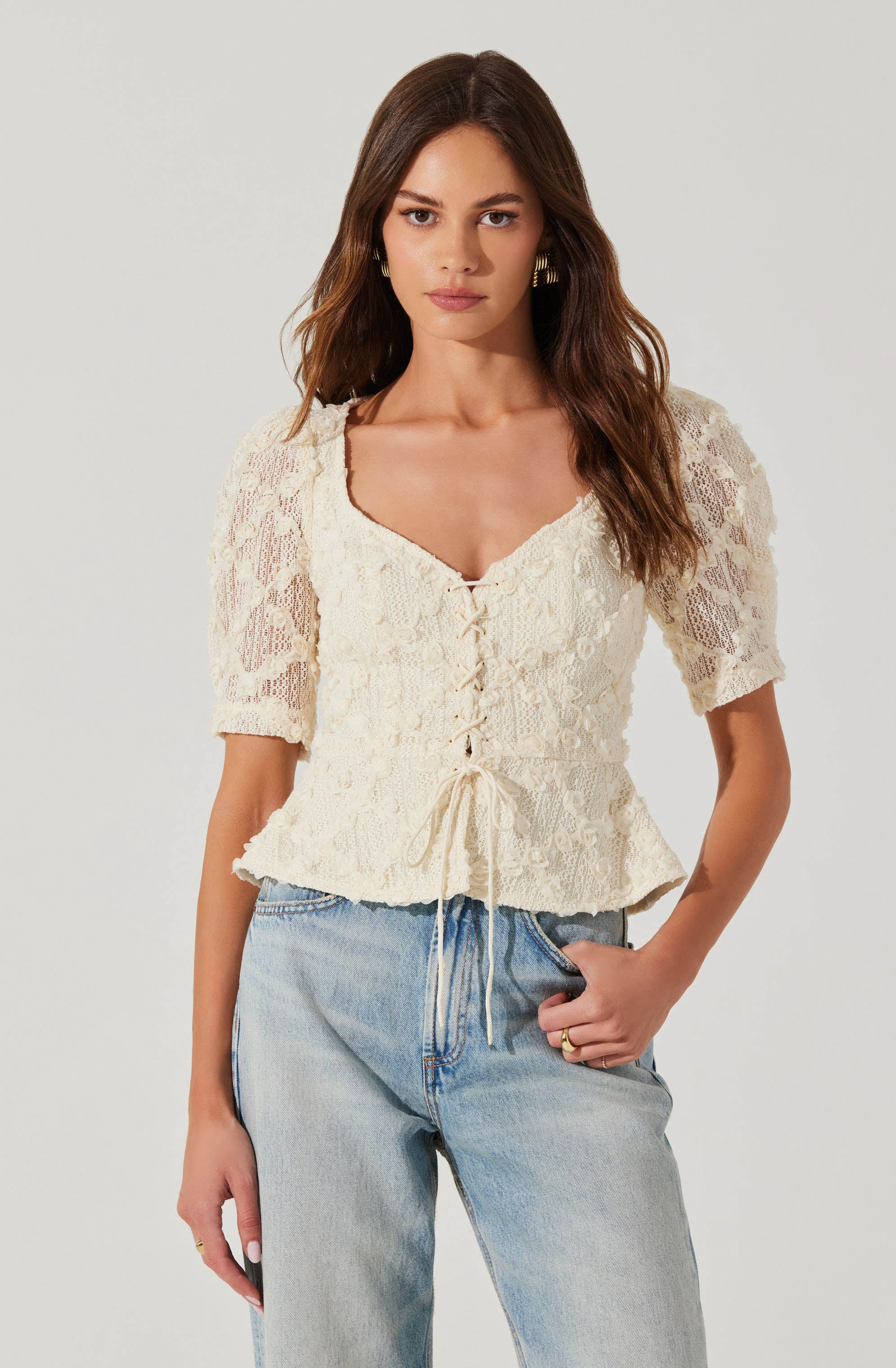 Cherian Floral Appliqué Lace Top