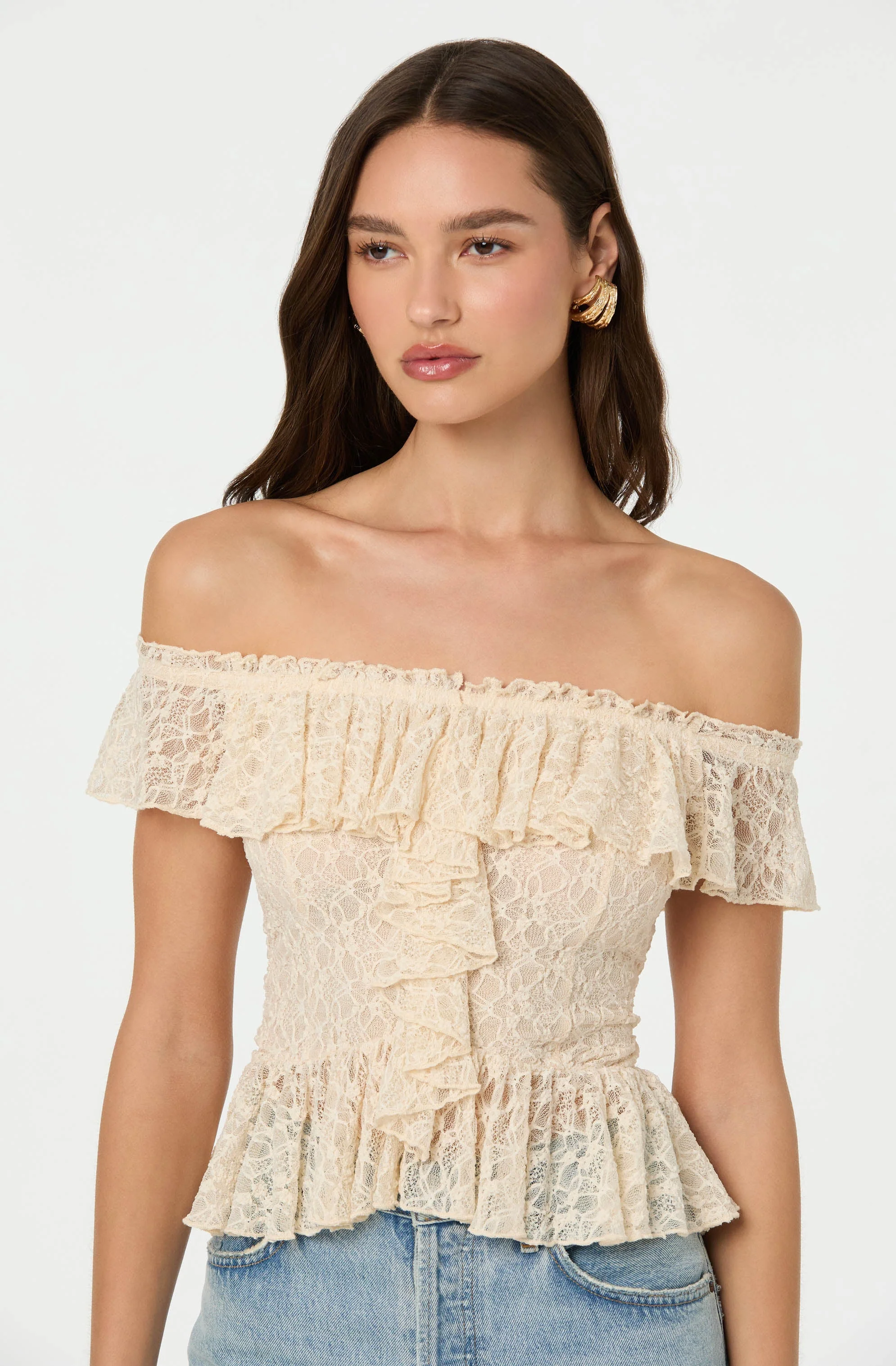 Lace Off Shoulder Ruffle Top