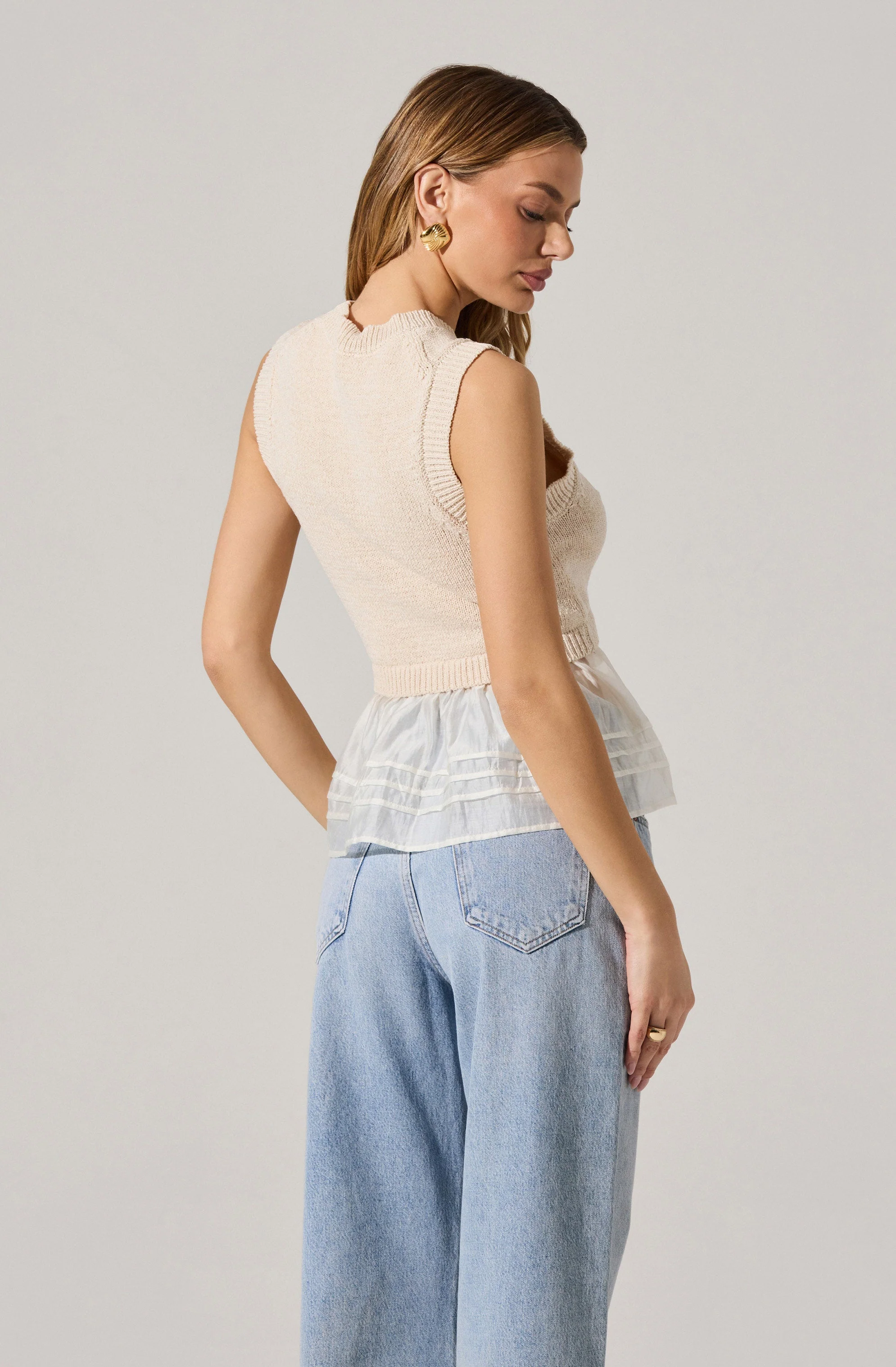 Sheer Peplum Sweater Vest
