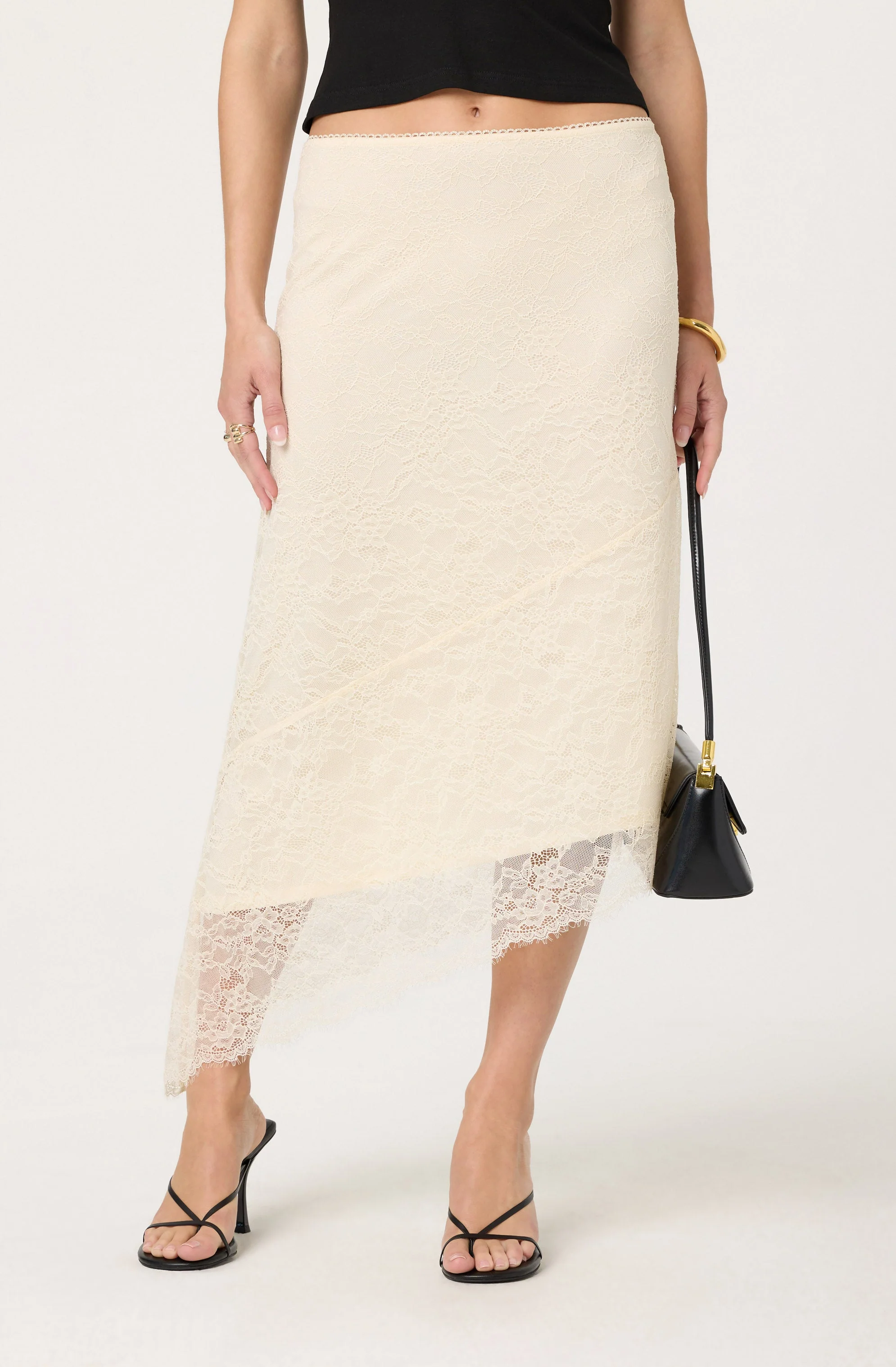 Asymmetrical Lace Midi Skirt
