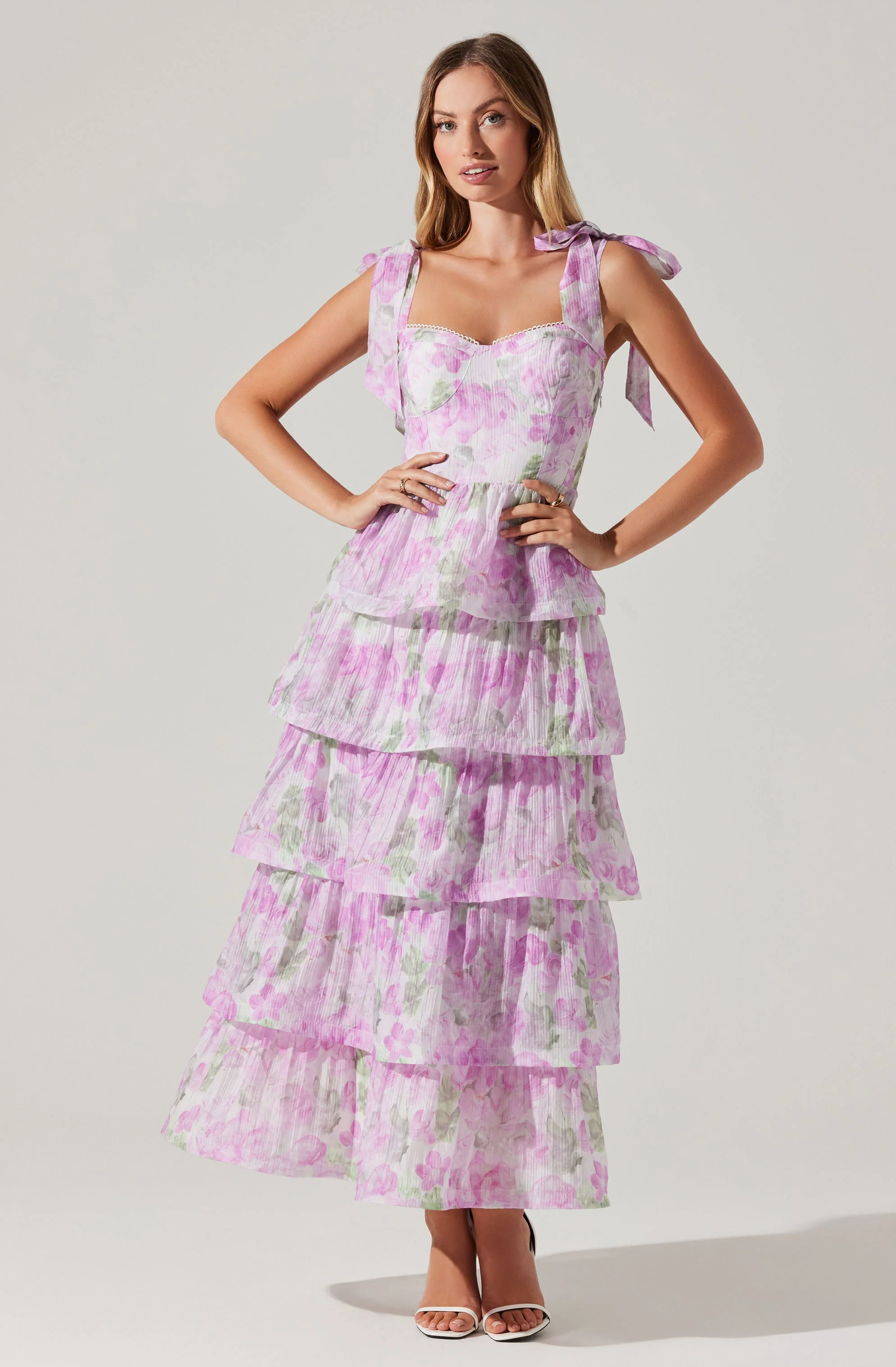 Zirconia Floral Tiered Maxi Dress