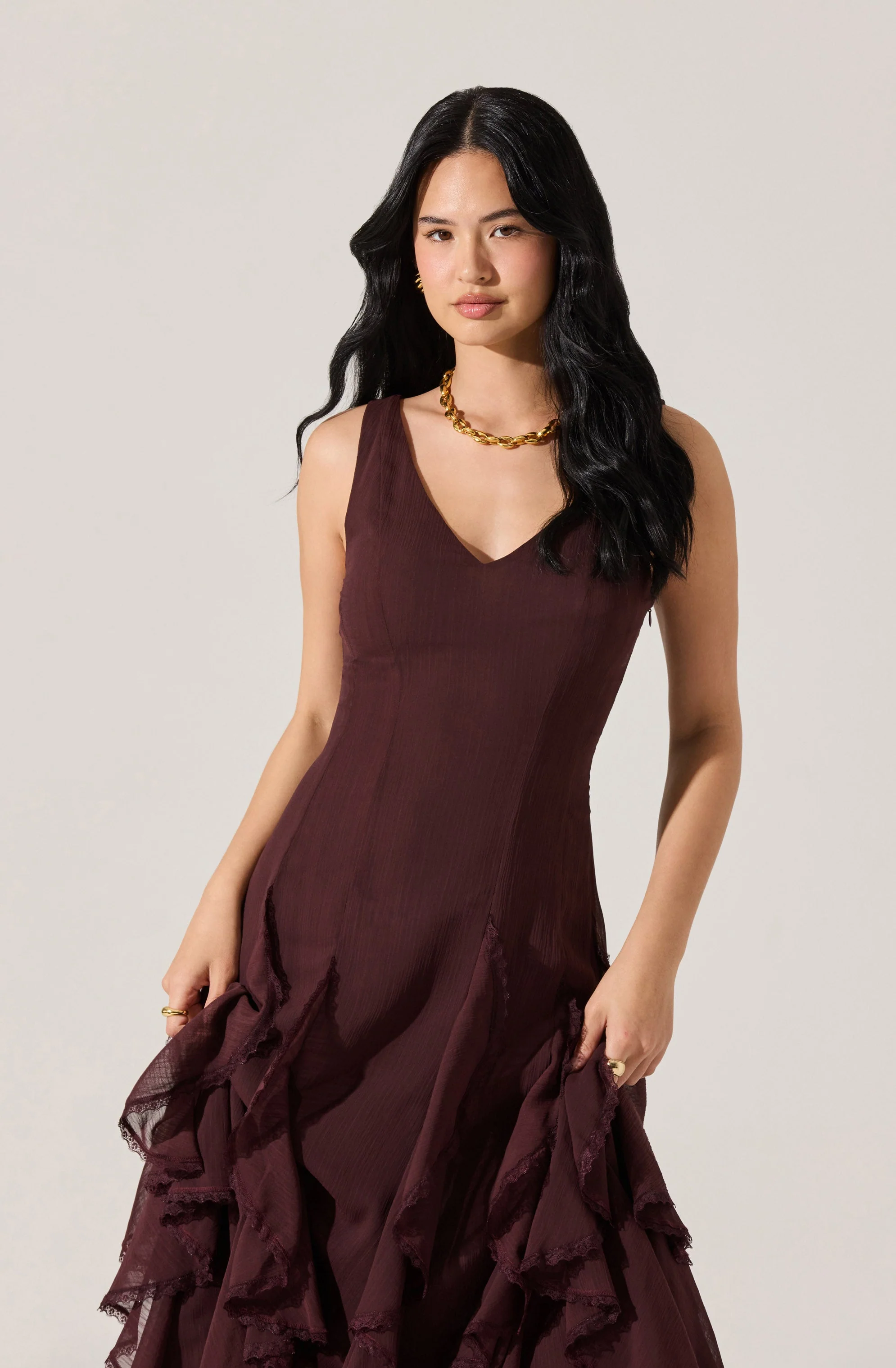 Philomene V-Neck Ruffle Trim Dress