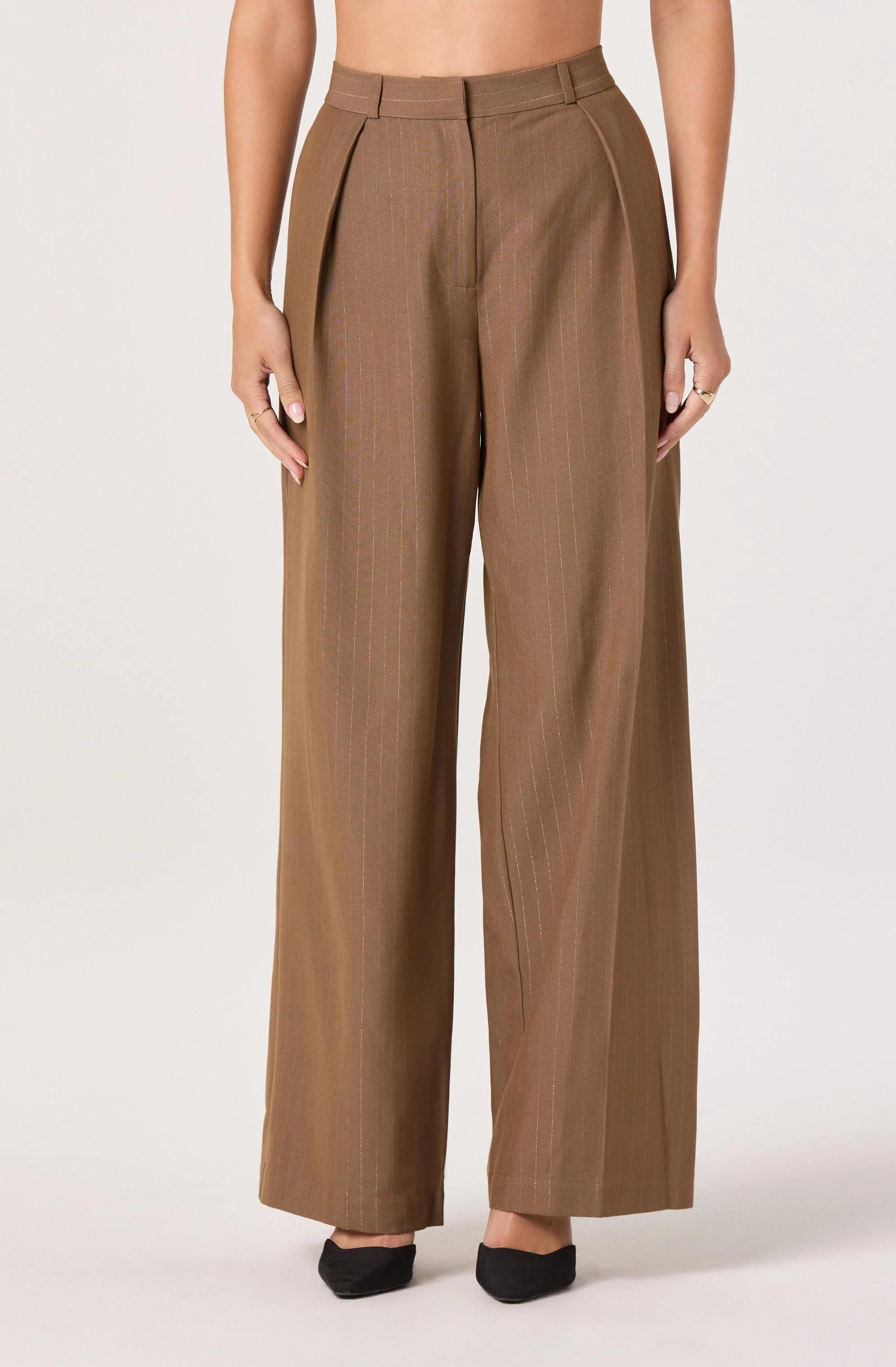 Pleated Metallic Pinstripe Trouser