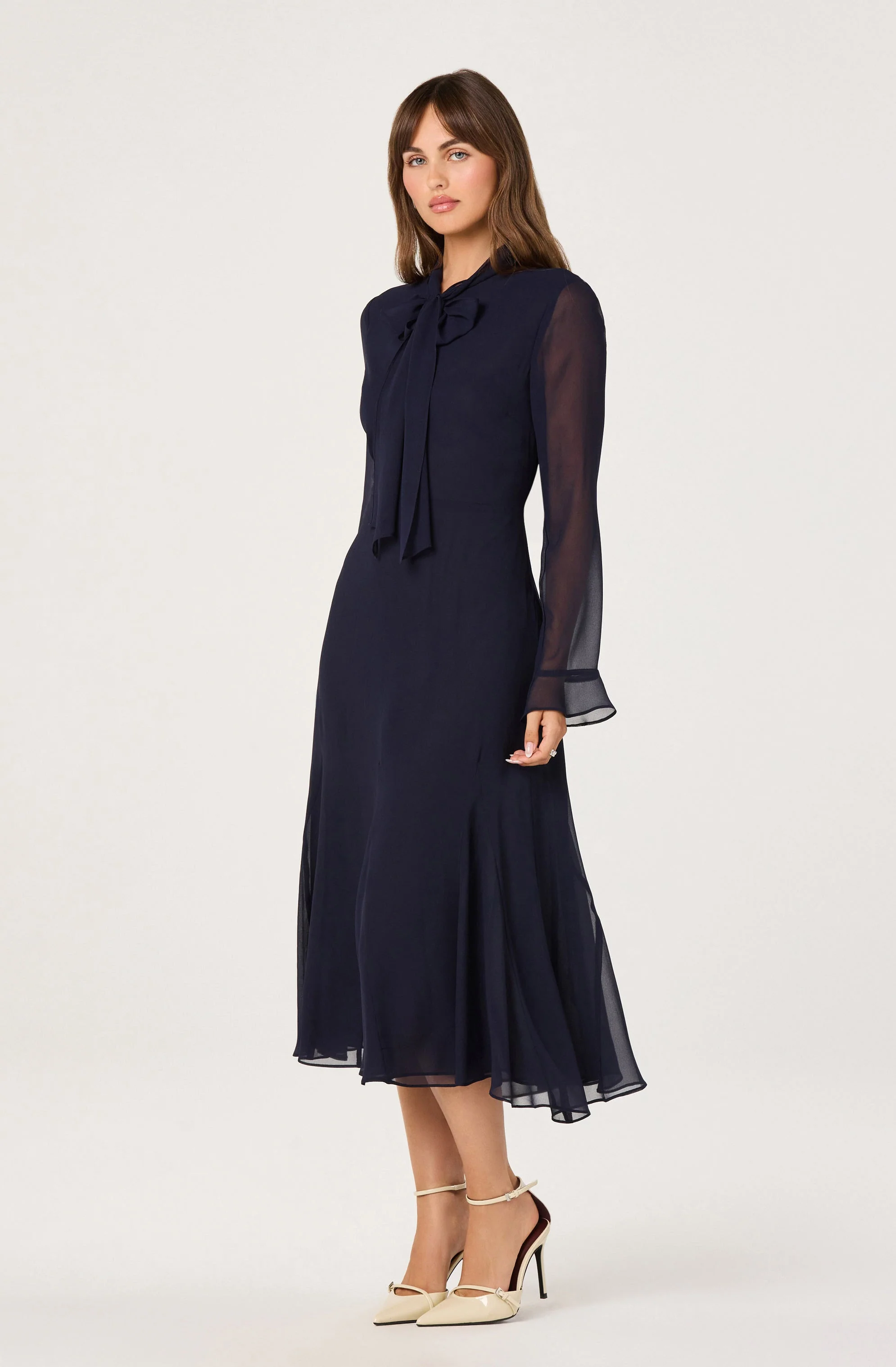 Tie Neck Midi Dress