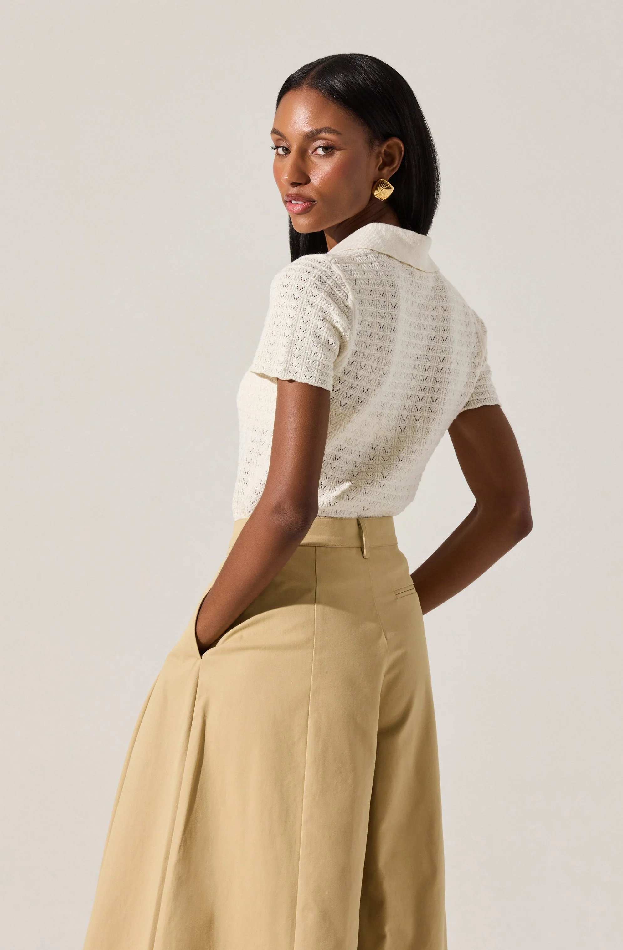 Pearl Polo Pointelle Sweater