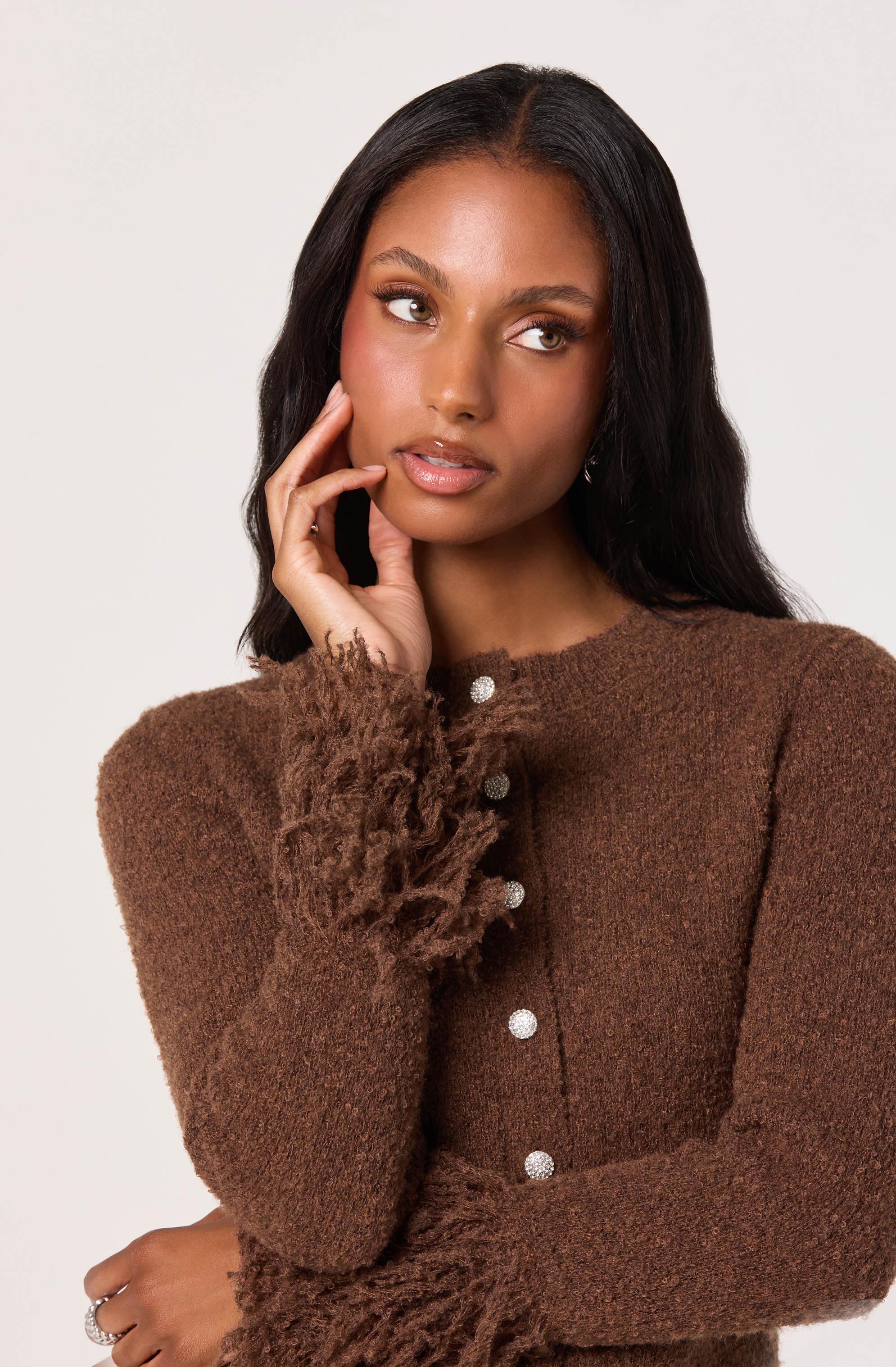 Fringe Sleeve Crewneck Cardigan