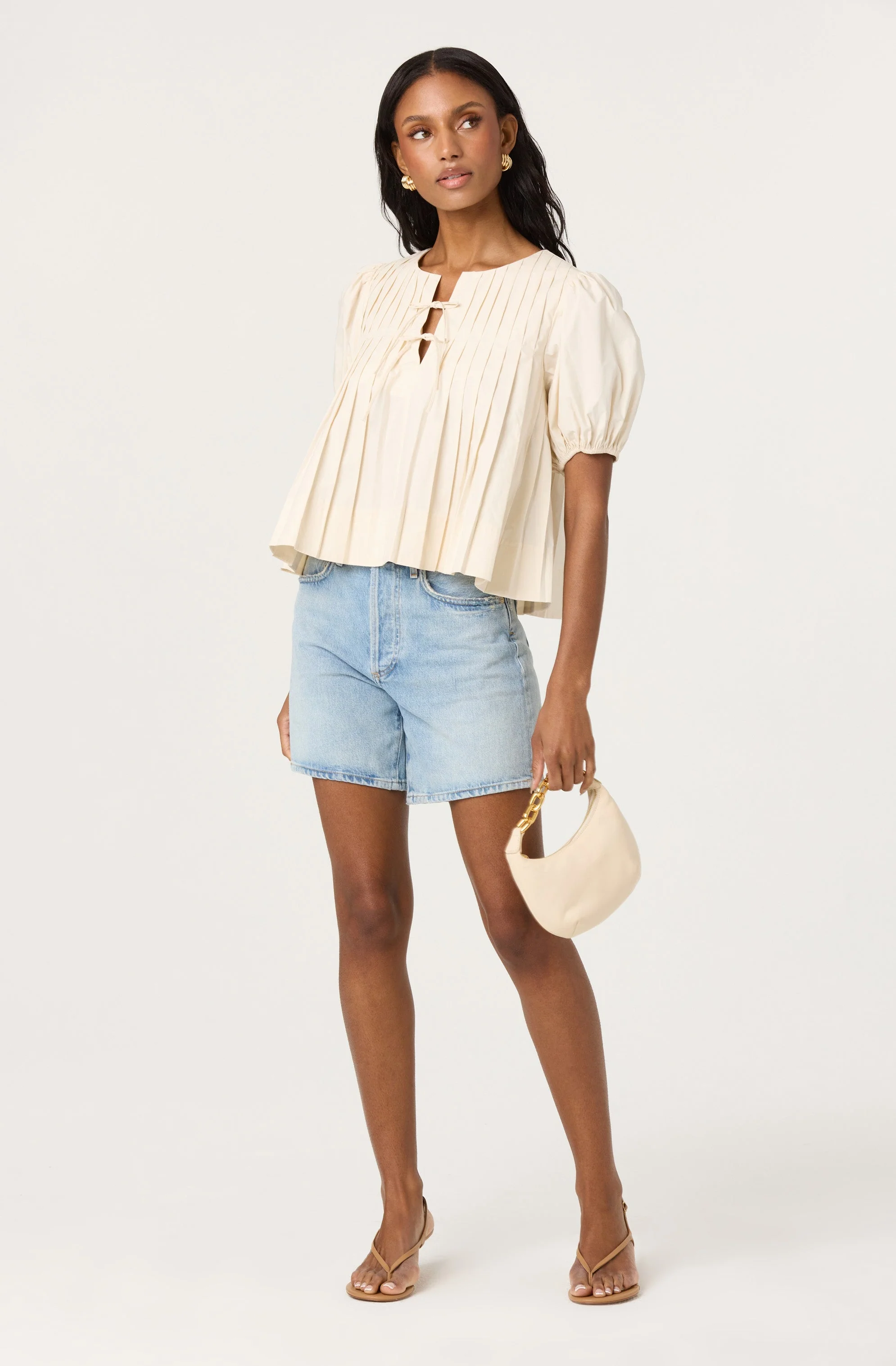 Pleated Puff Sleeve Top