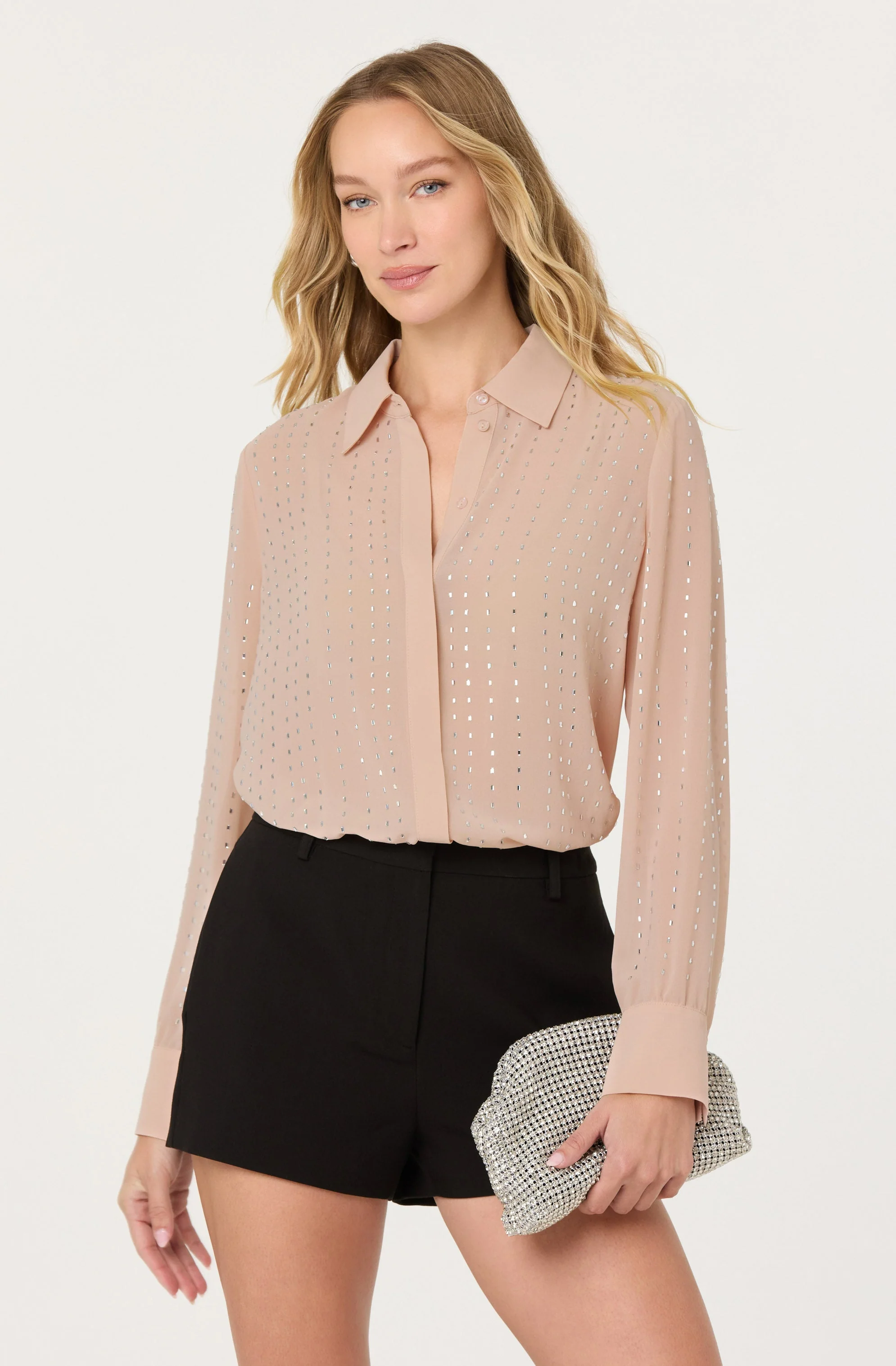 Cristal Semi-Sheer Rhinestone Shirt