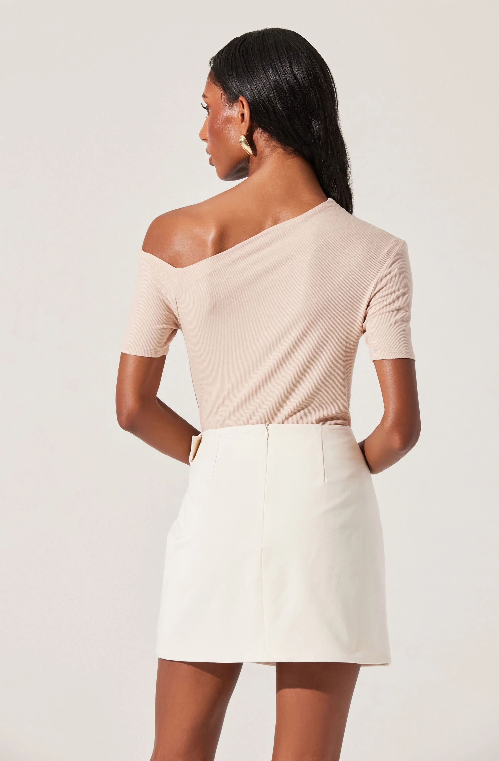 Ash Ribbed Off Shoulder Top