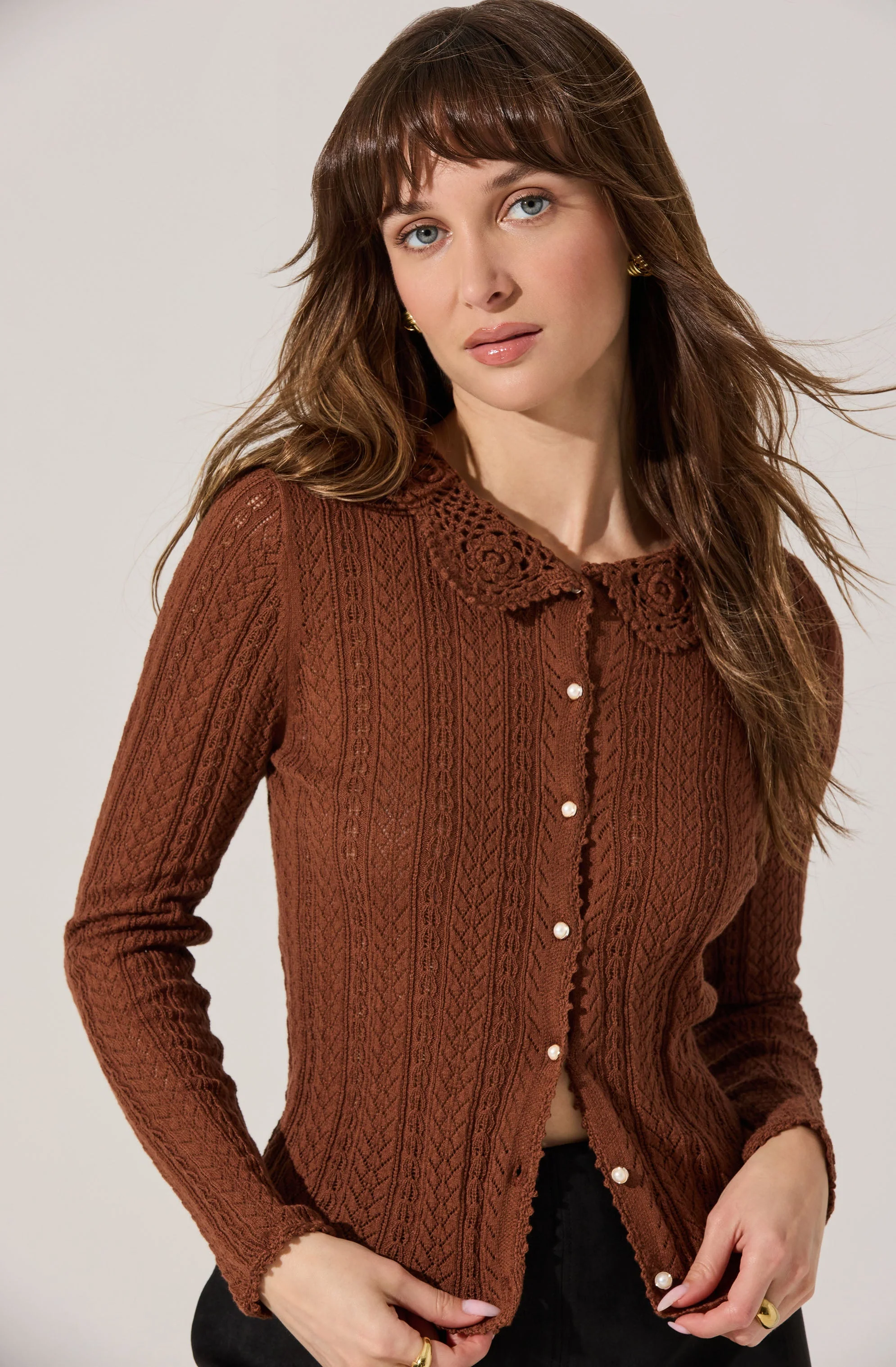 Ottilie Pointelle Crochet Collar Cardigan