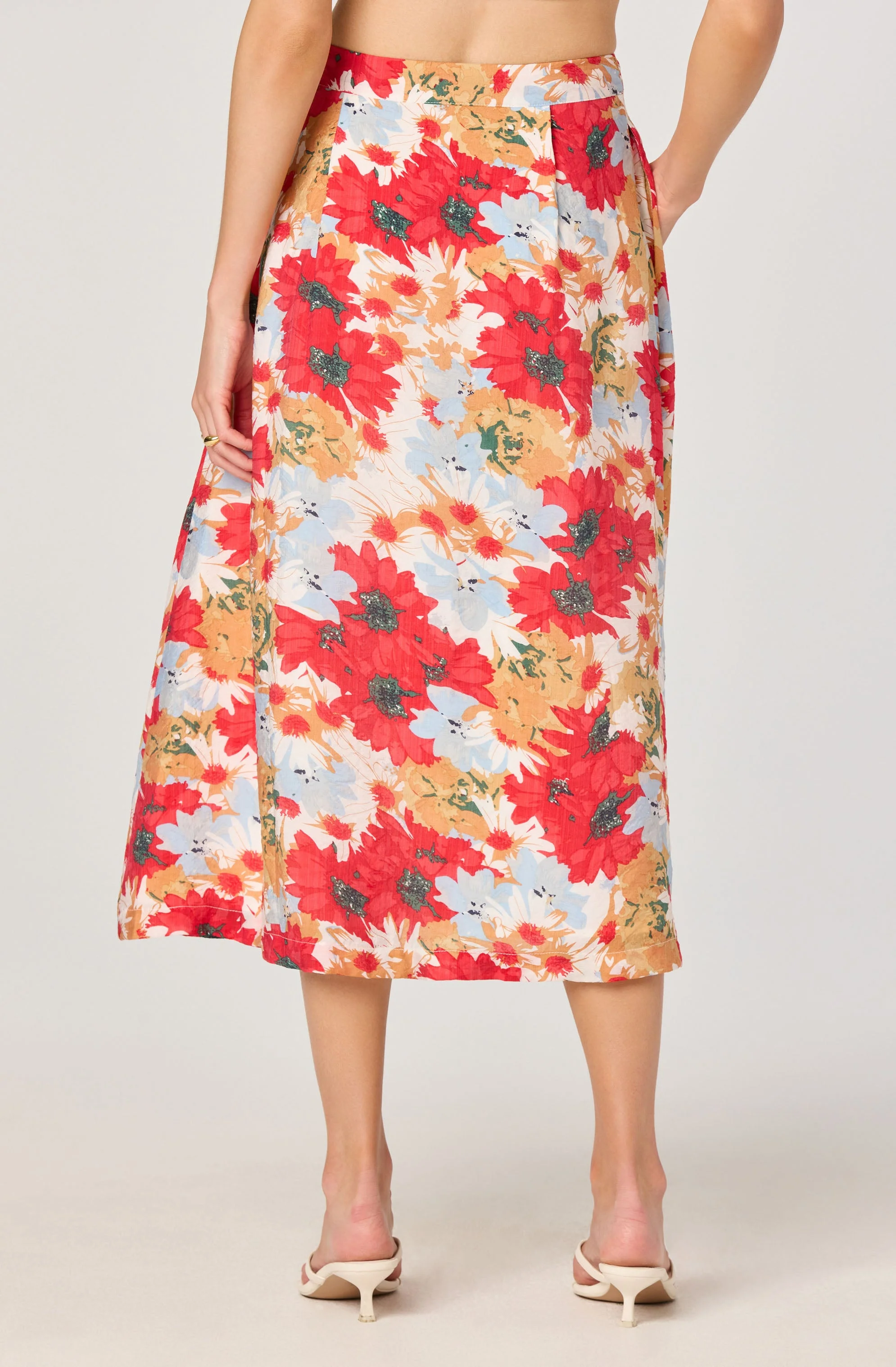 Button Front Pleated Midi Skirt