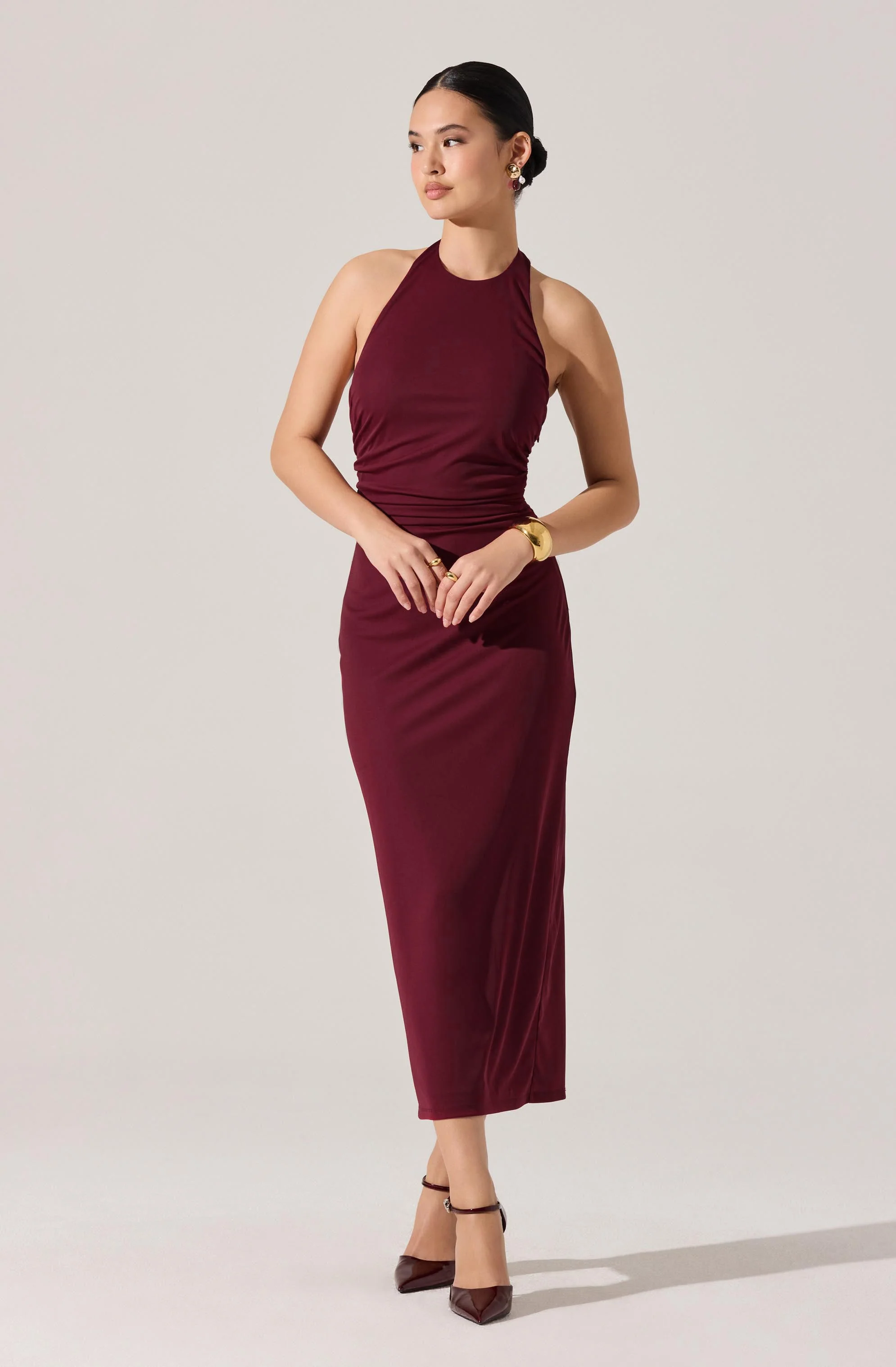 Zaira Ruched Halter Midi Dress