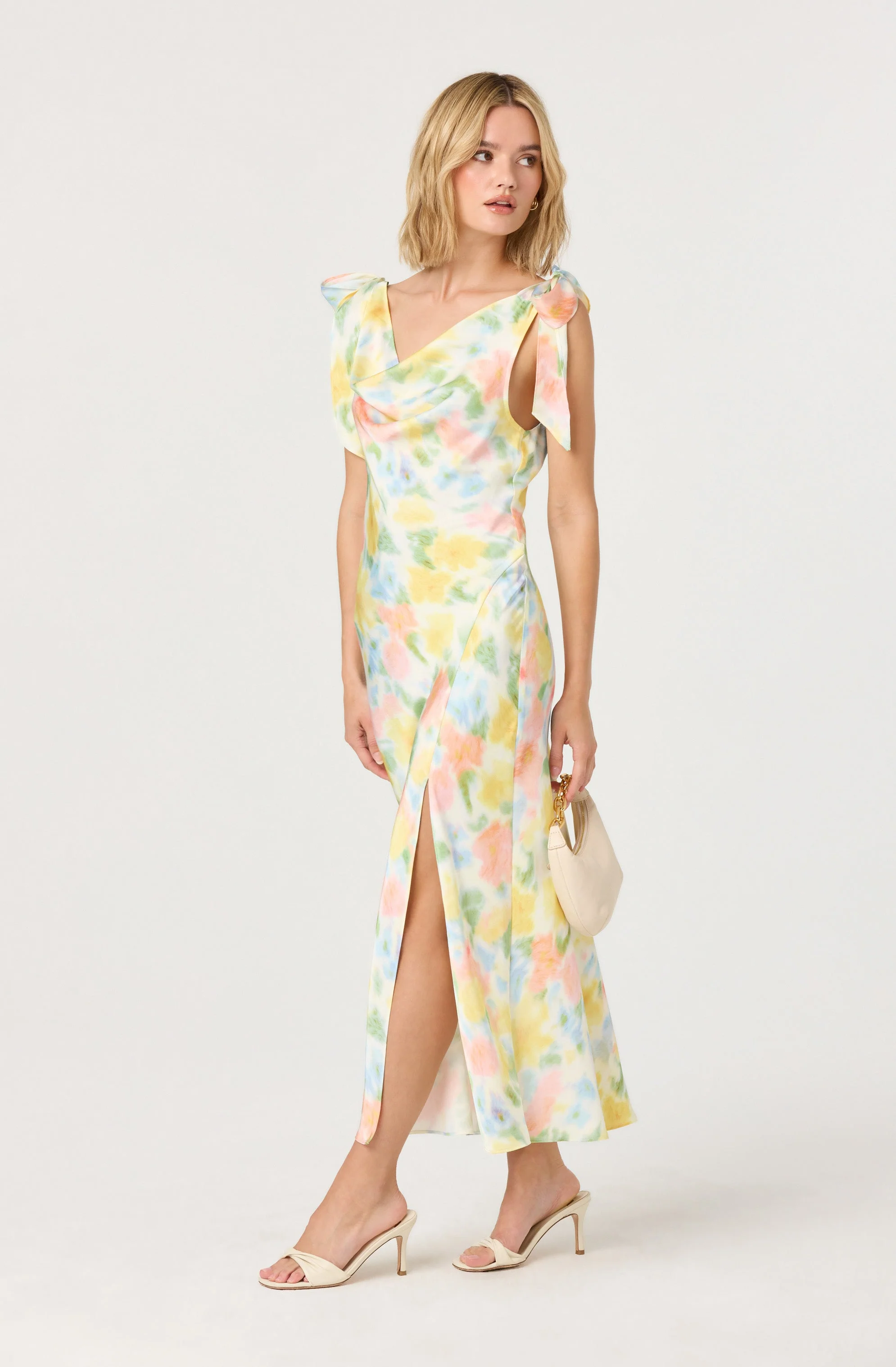 Allexina Satin Cowl Neck Midi Dress