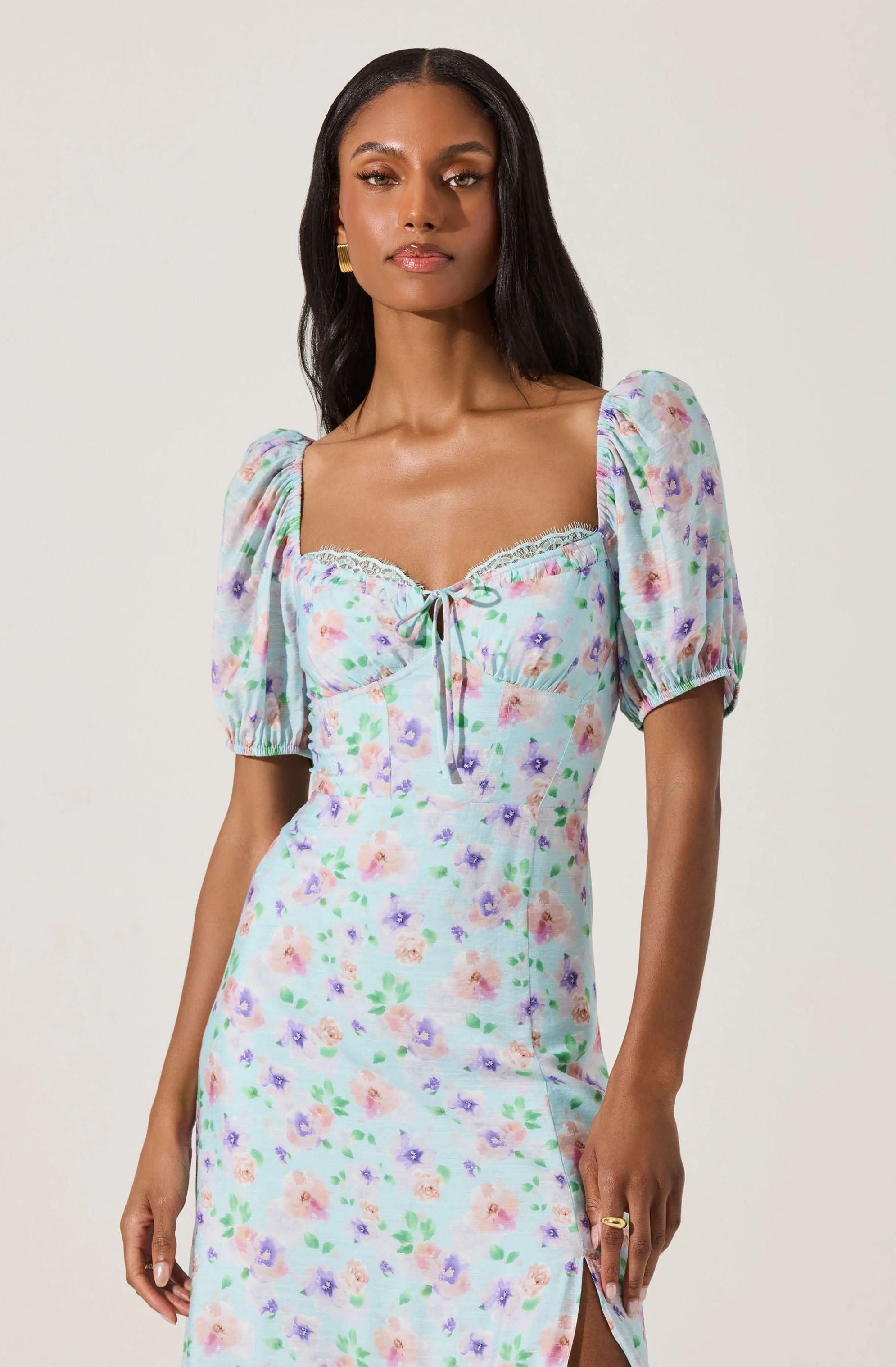 Lace Trim Bustier Floral Midi Dress