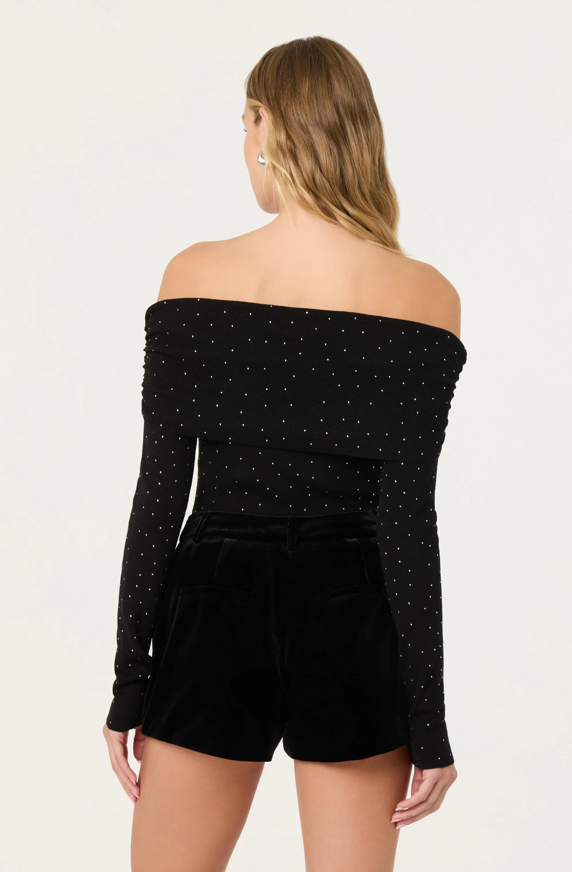 Kylin Off Shoulder Rhinestone Sweater