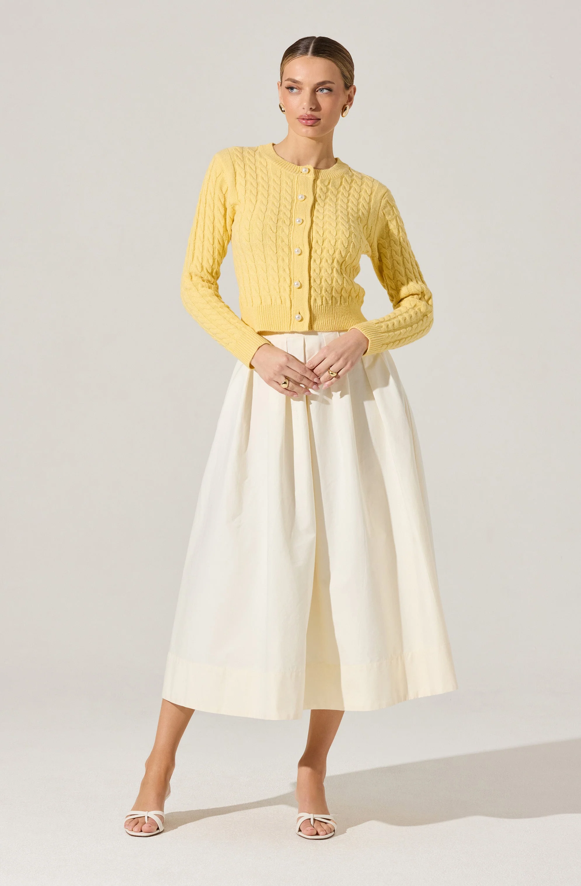 Pearl Button Cable Knit Cardigan