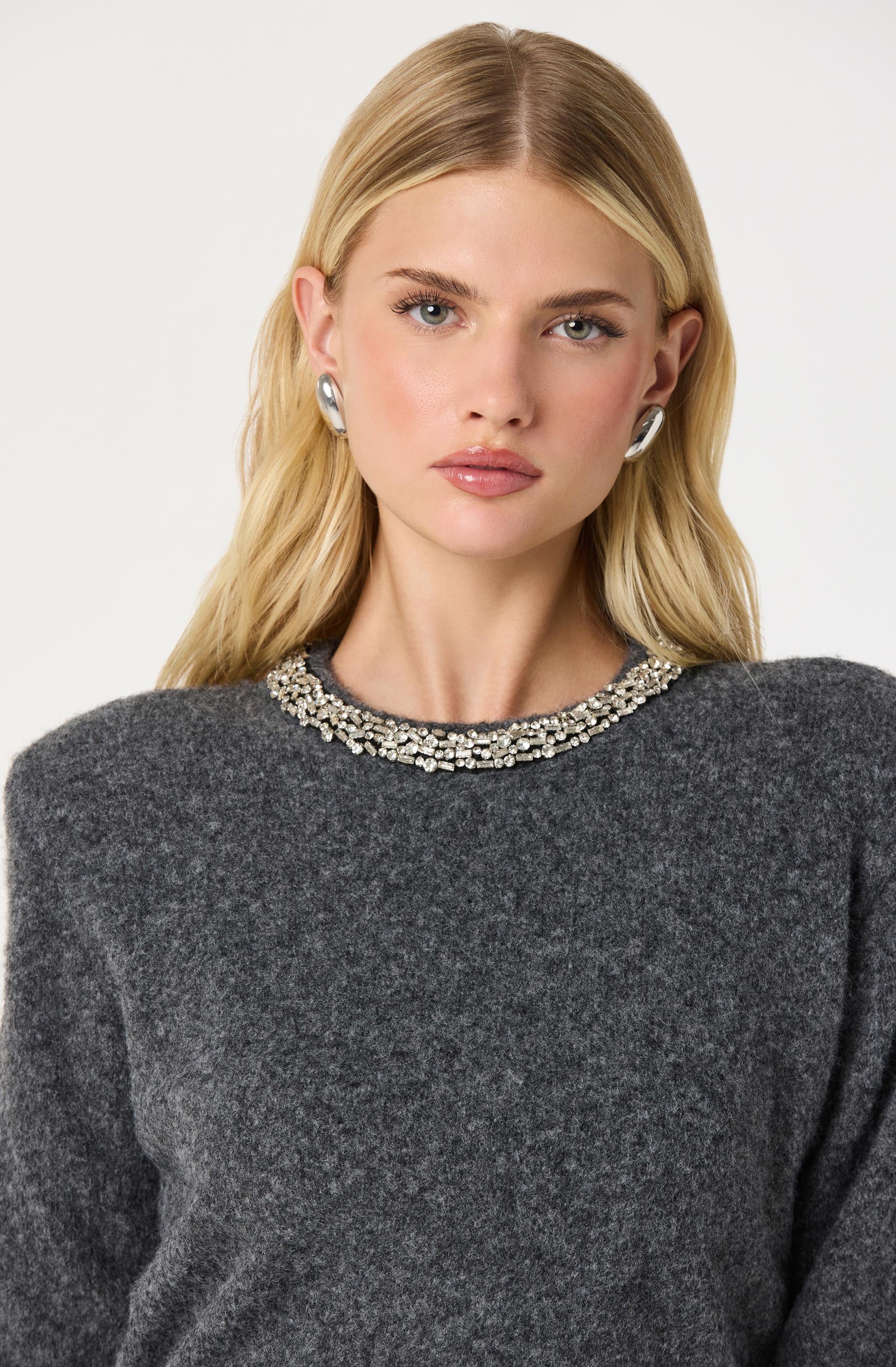 Embellished Collar Crewneck Sweater