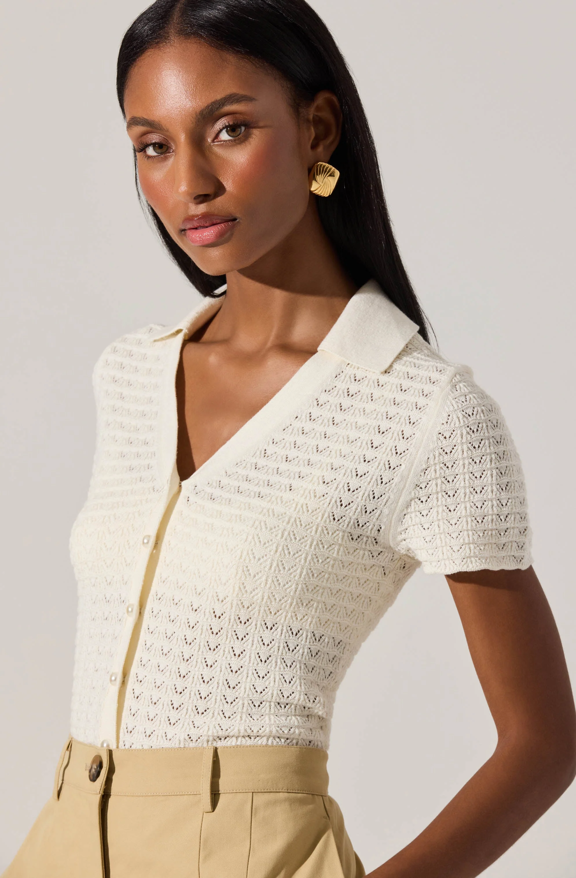 Pearl Polo Pointelle Sweater