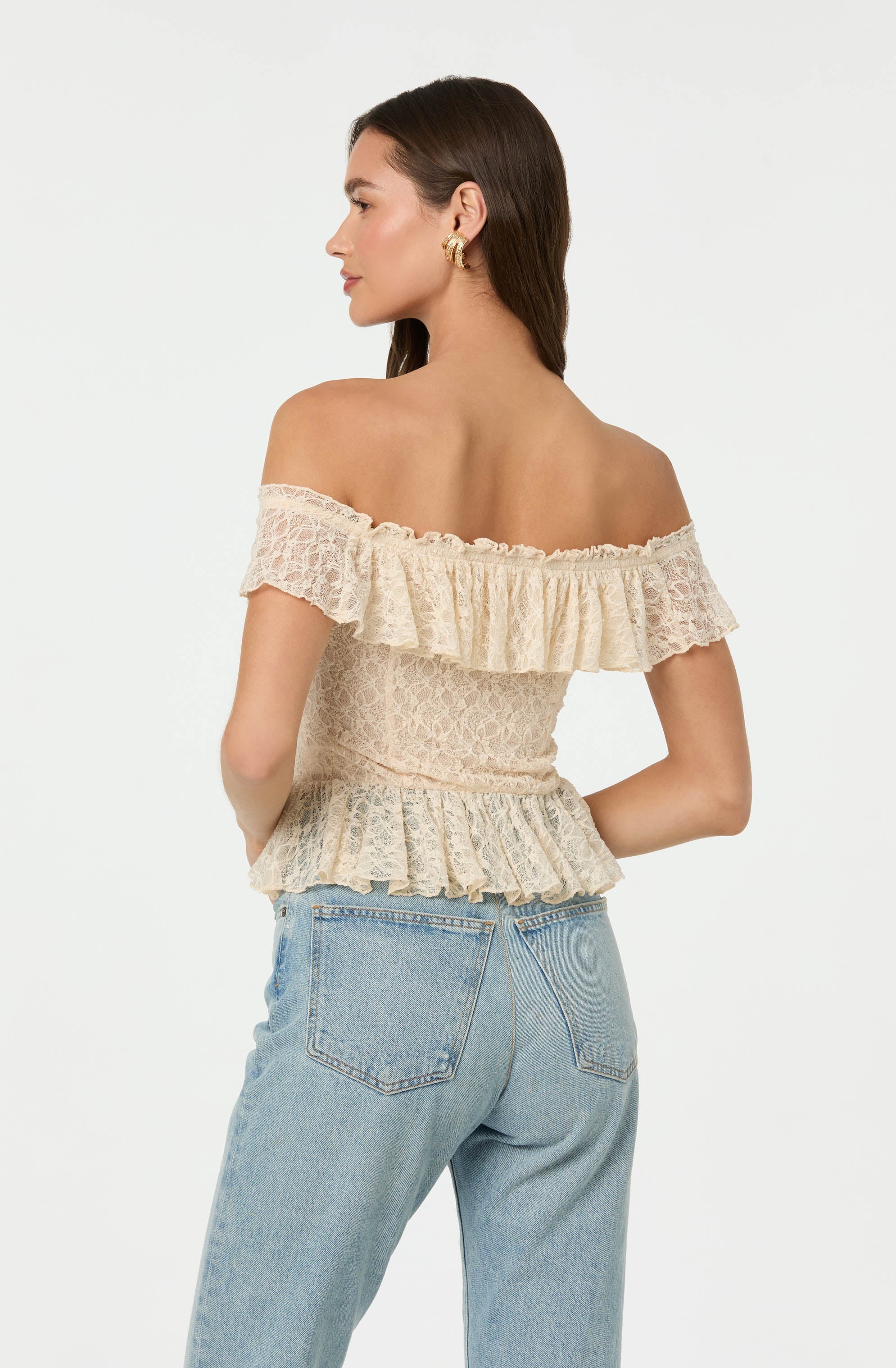 Lace Off Shoulder Ruffle Top