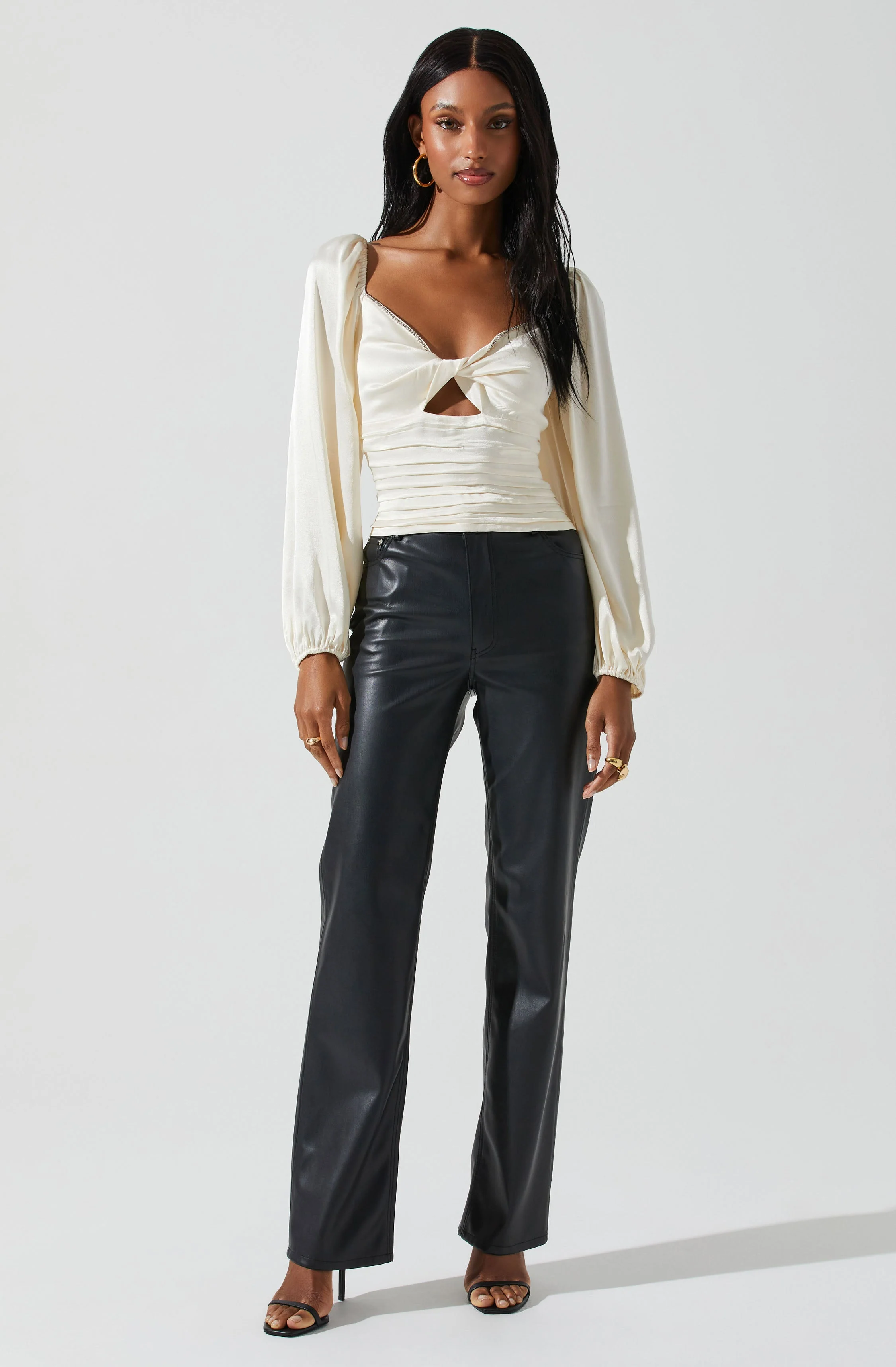 Yamuna Rhinestone Trim Long Sleeve Top