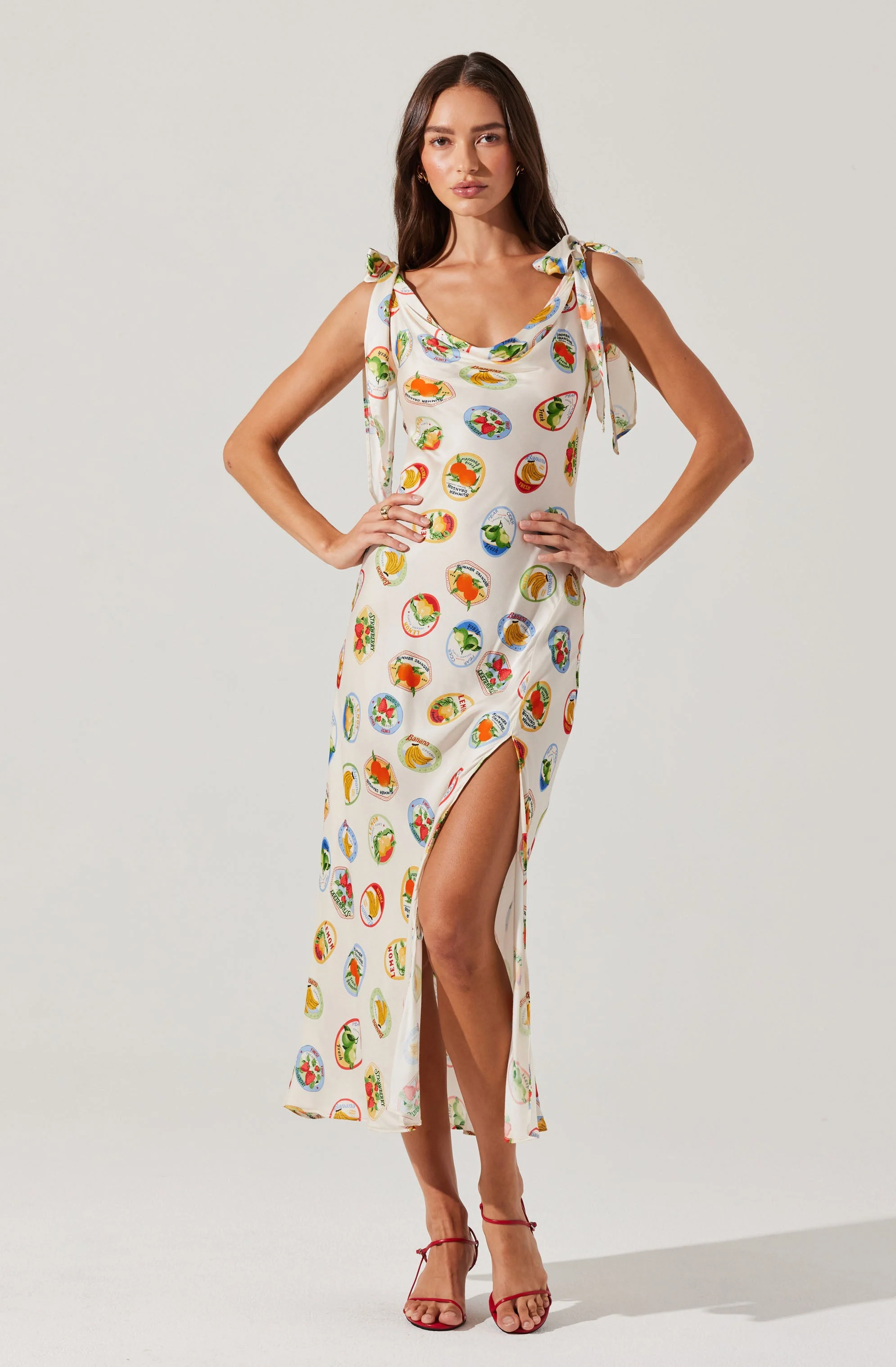 Allexina Satin Cowl Neck Midi Dress